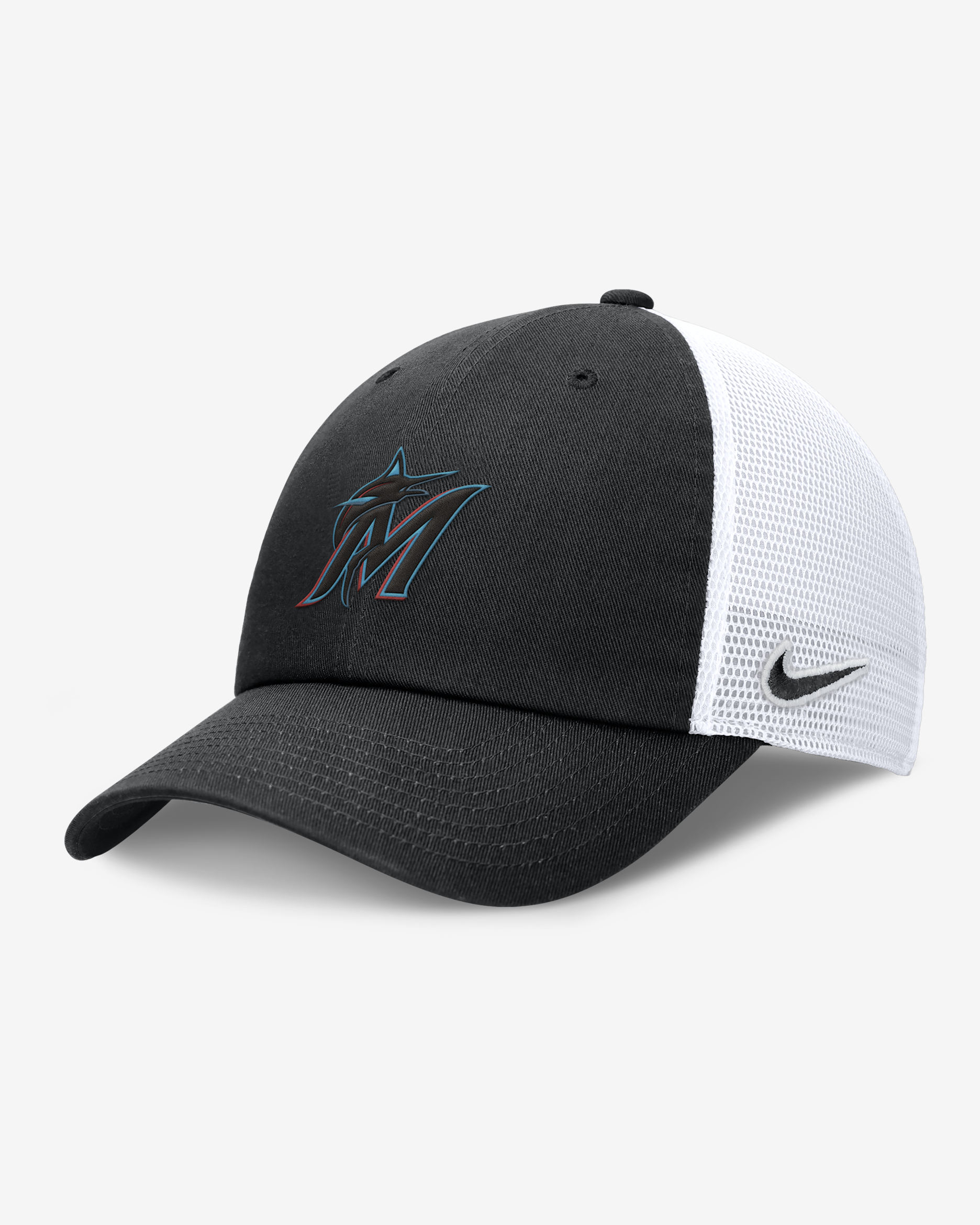 Miami Marlins Evergreen Club Men's Nike MLB Trucker Adjustable Hat - Black