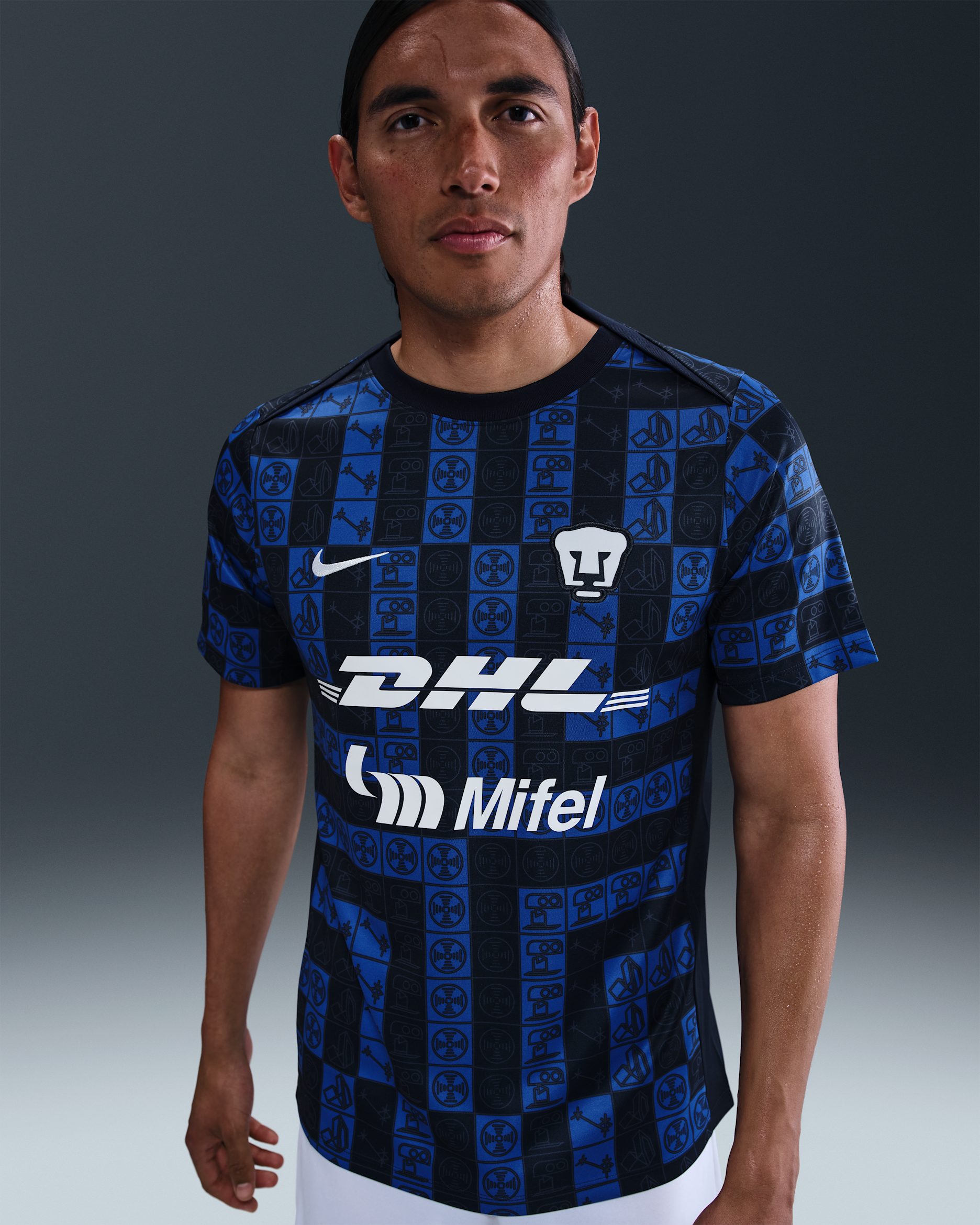 Pumas UNAM Academy Pro Men's Nike Dri-FIT Soccer Pre-Match Short-Sleeve Top - Obsidian/White