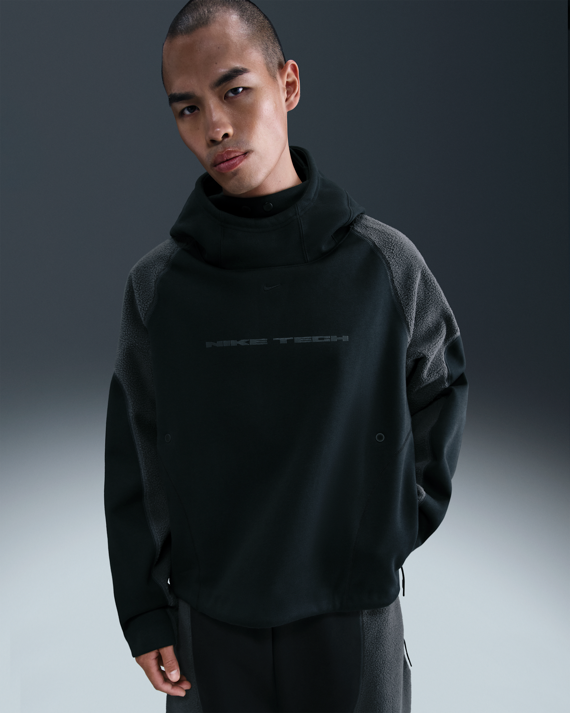 나이키 테크 보레아스 남성 오버사이즈 후디 - 블랙/앤트러사이트/블랙