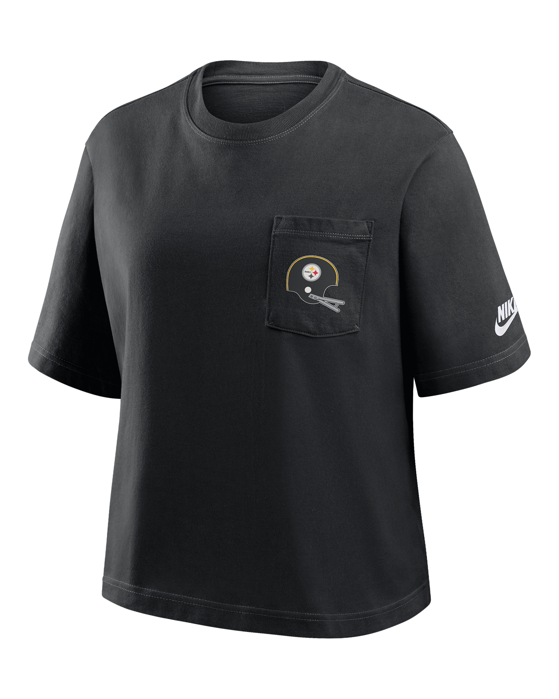 Playera Nike de la NFL para mujer Pittsburgh Steelers Rewind Pocket Boxy - Negro