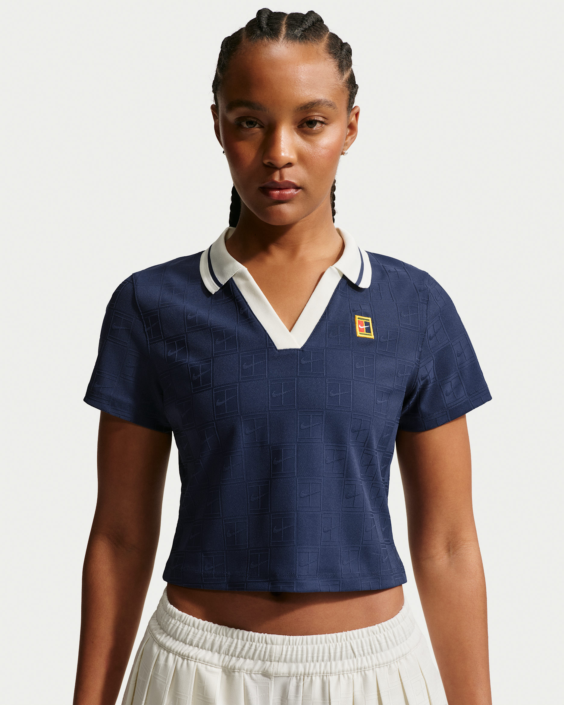 NikeCourt Court Collection Women's Dri-FIT Cropped Tennis Polo - Midnight Navy/Sail