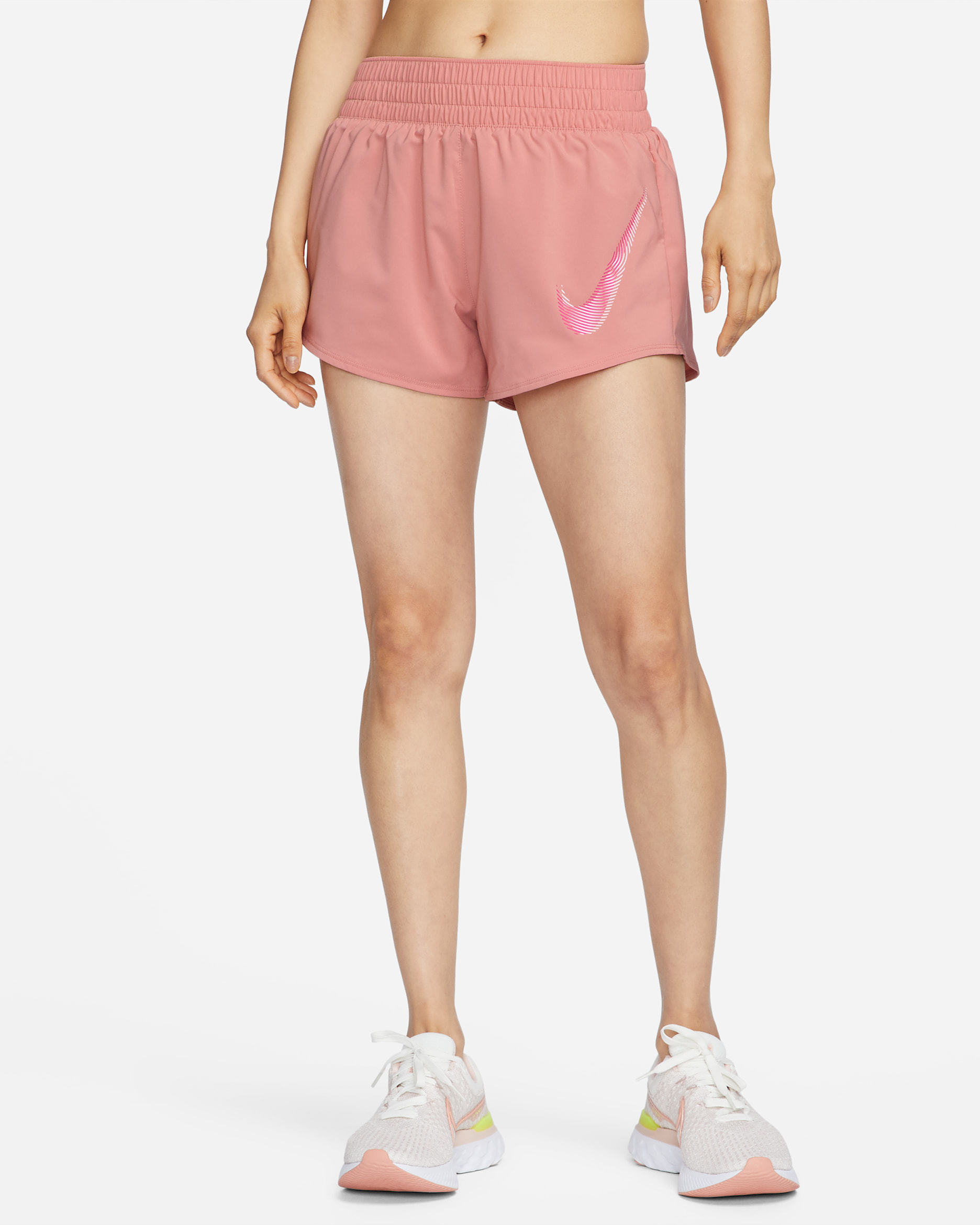 กางเกงวิ่งขาสั้นเอวปานกลางมีซับในผู้หญิง Nike Dri-FIT One Swoosh - Red Stardust/Fierce Pink