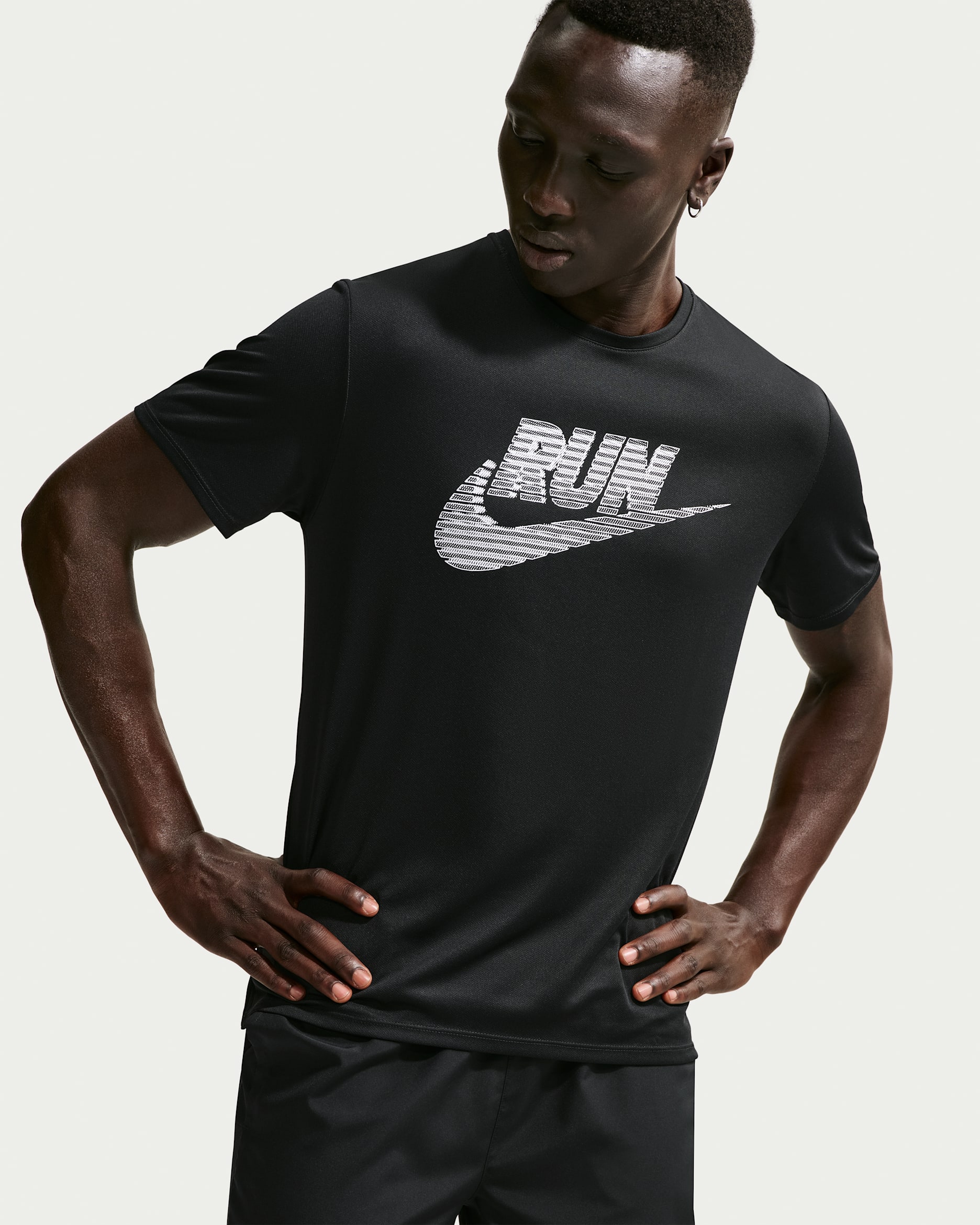 Nike Miler Men's Dri-FIT UV-Protection Short-Sleeve Running Top - Black/White
