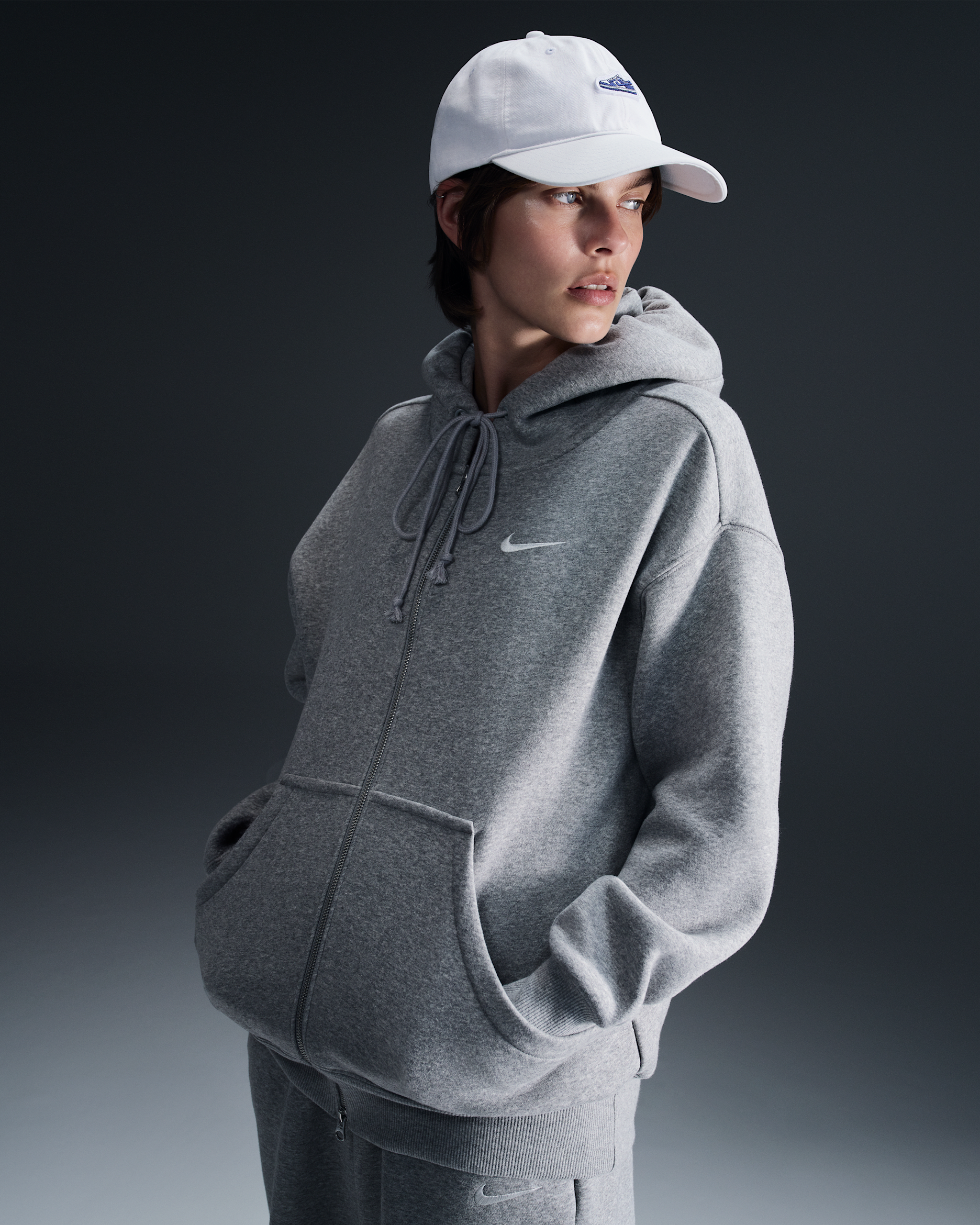 Nike Sportswear Phoenix Fleece Women's Oversized Full-Zip Hoodie - Dark Grey Heather/Sail
