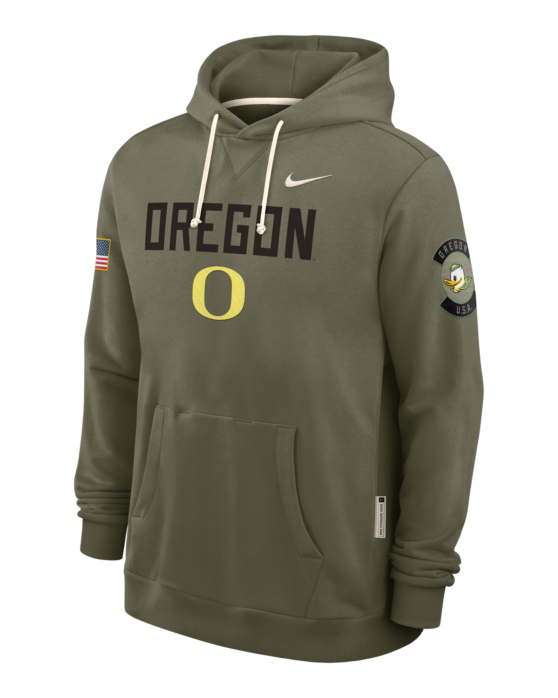 Sudadera con gorro sin cierre universitaria Nike Dri-FIT para hombre Oregon 2025 Military Appreciation - Oliva