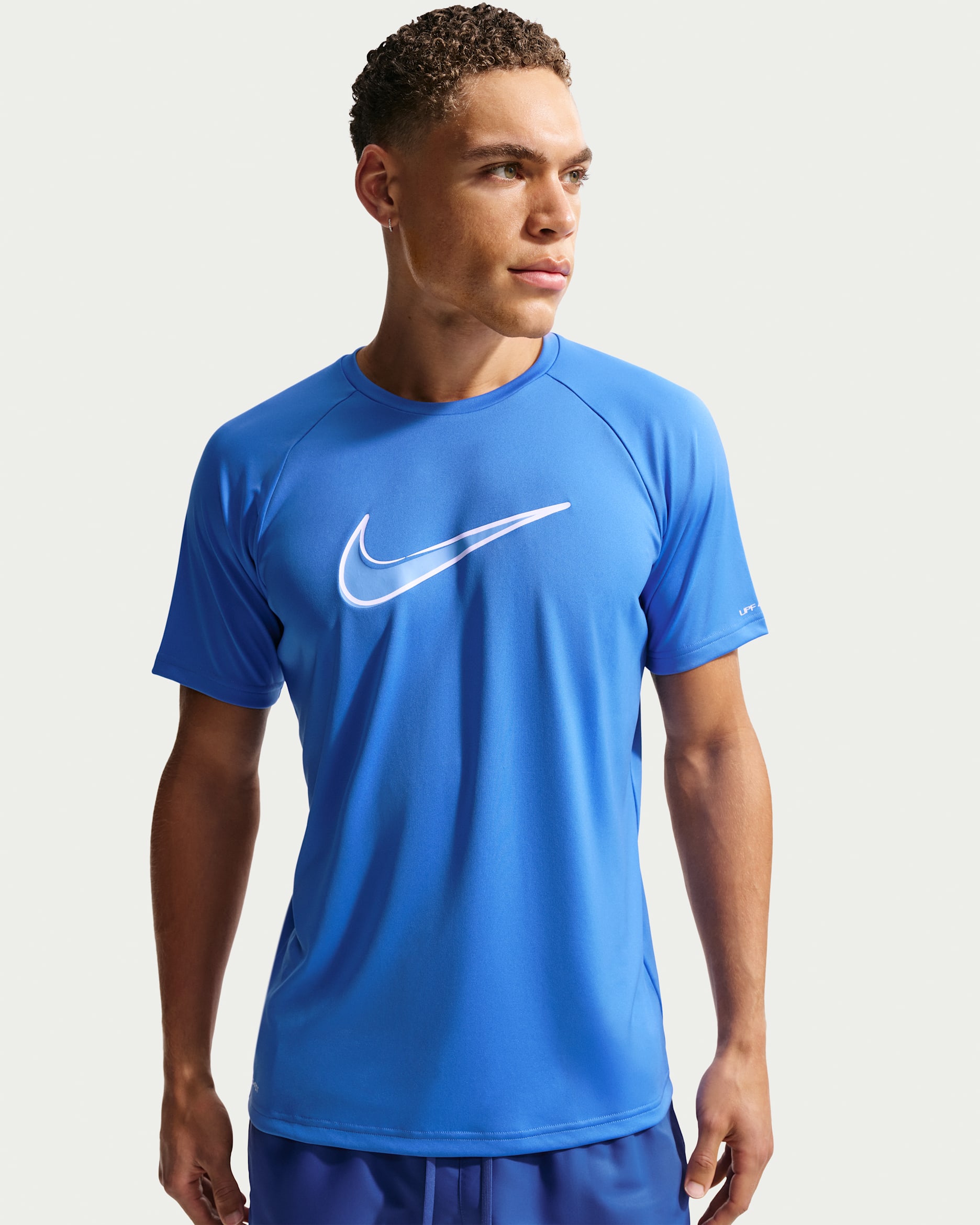 나이키 스윔 하이드로가드 남성 드라이 핏 UV 반팔 탑 - 블루 크리스털/미드나이트 네이비/유니버시티 블루/화이트