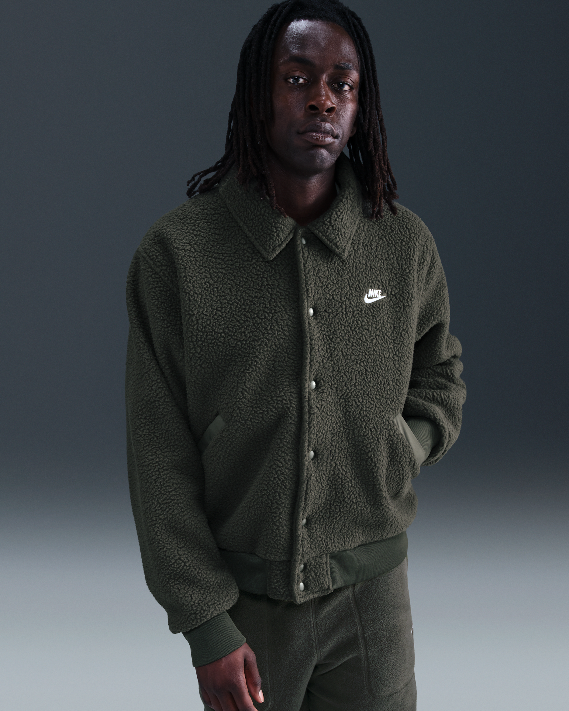 Nike Sportswear Club Men's High-Pile Fleece Coaches Jacket - Sequoia/White