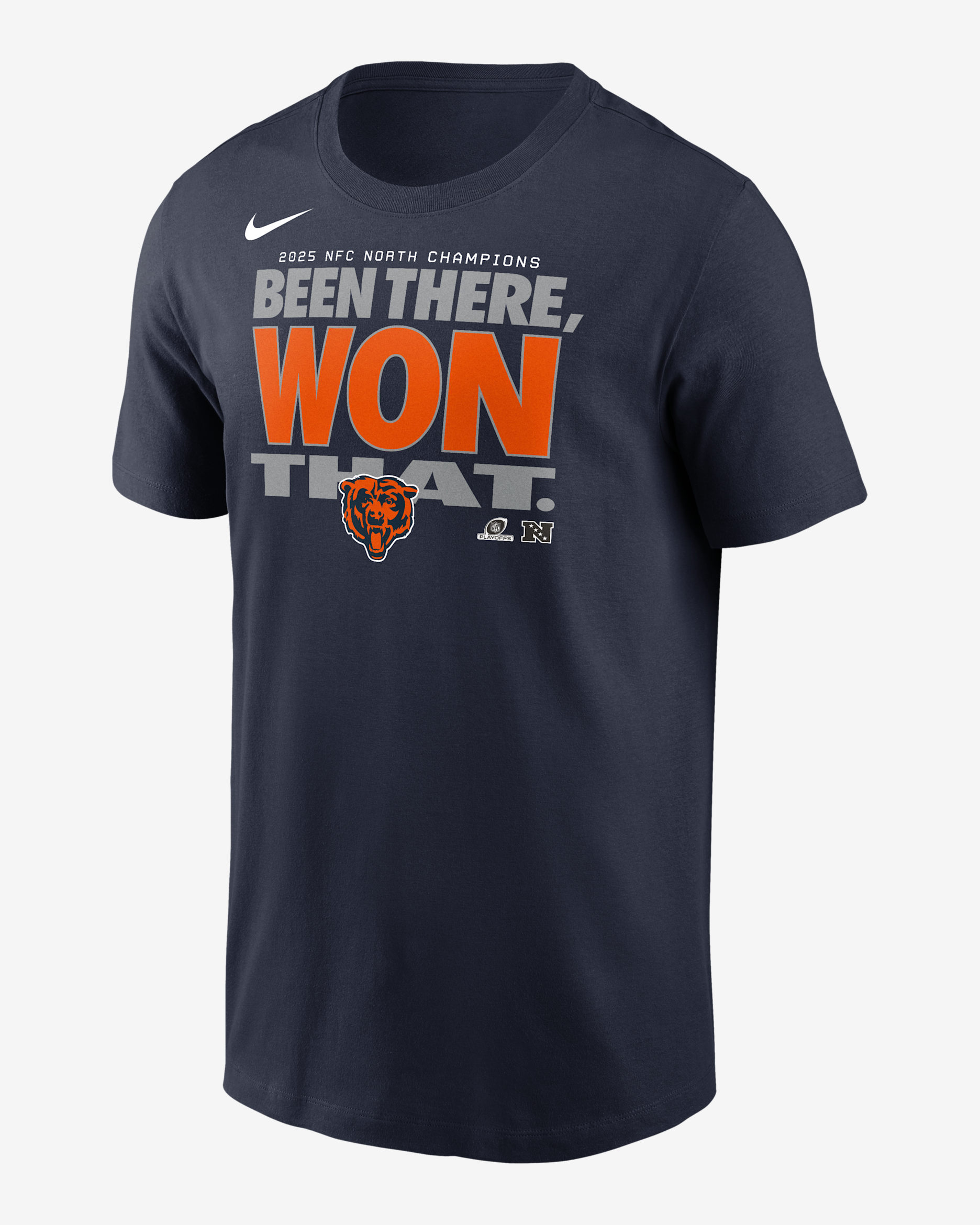 Chicago Bears 2025 NFC North Champions Trophy Collection Men's Nike NFL T-Shirt - Navy/Orange/Grey/White