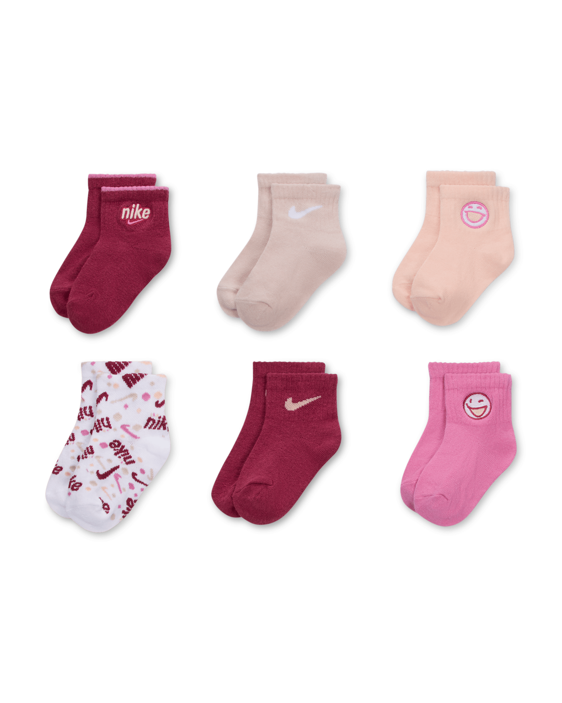 Nike Play For All Baby (0-9M) Infant Socks (6 Pairs) - Sweet Beet