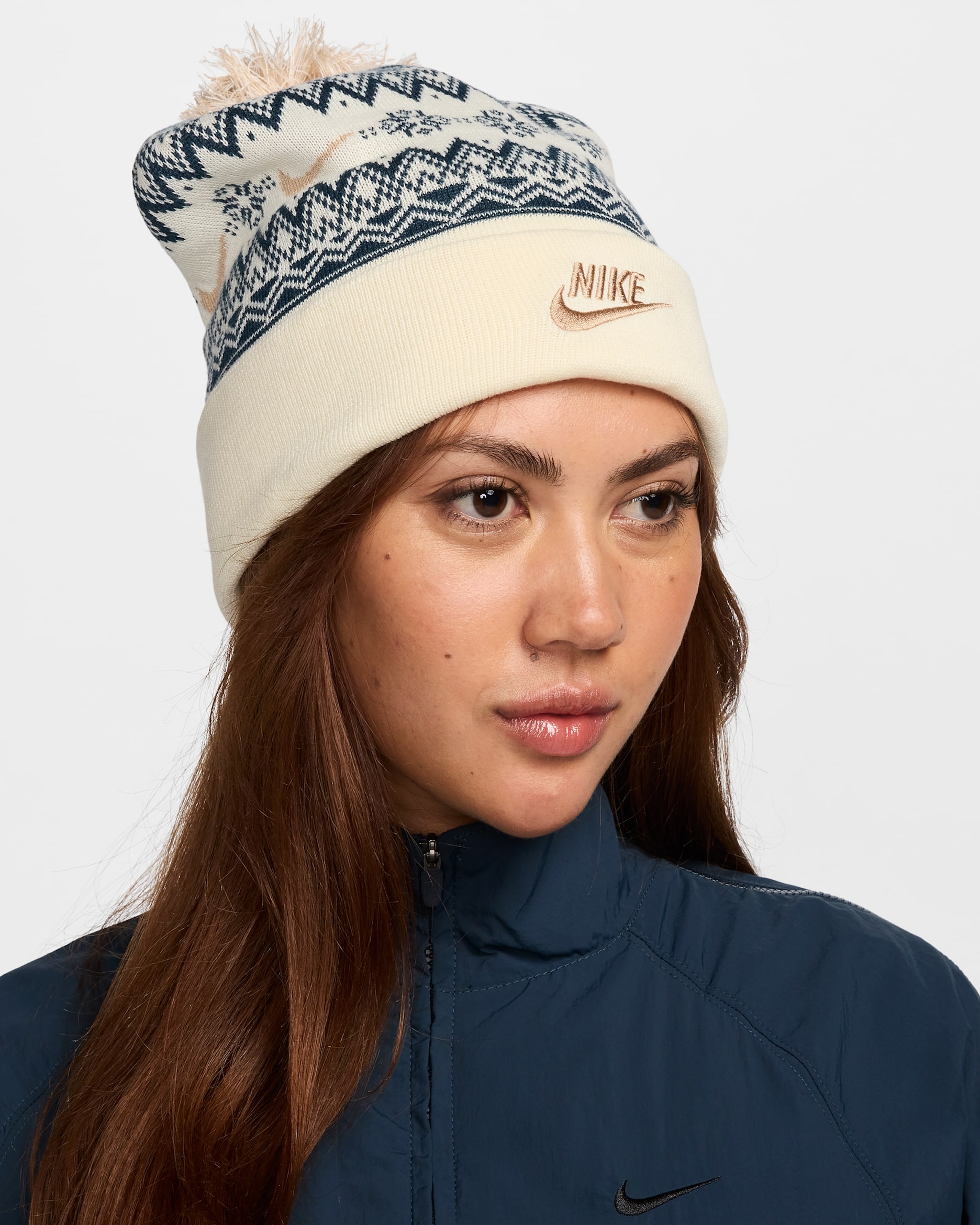 Nike Peak Fair Isle Beanie - Coconut Milk/Hemp/Armoury Navy/Hemp