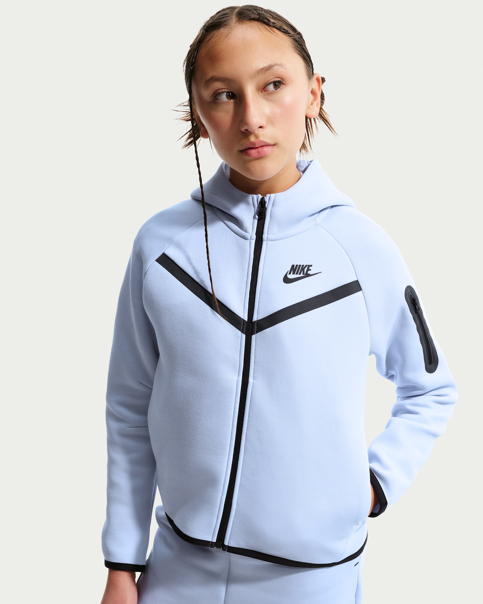 Nike Sportswear Tech Fleece hettejakke til jente - Ghost/Svart/Svart