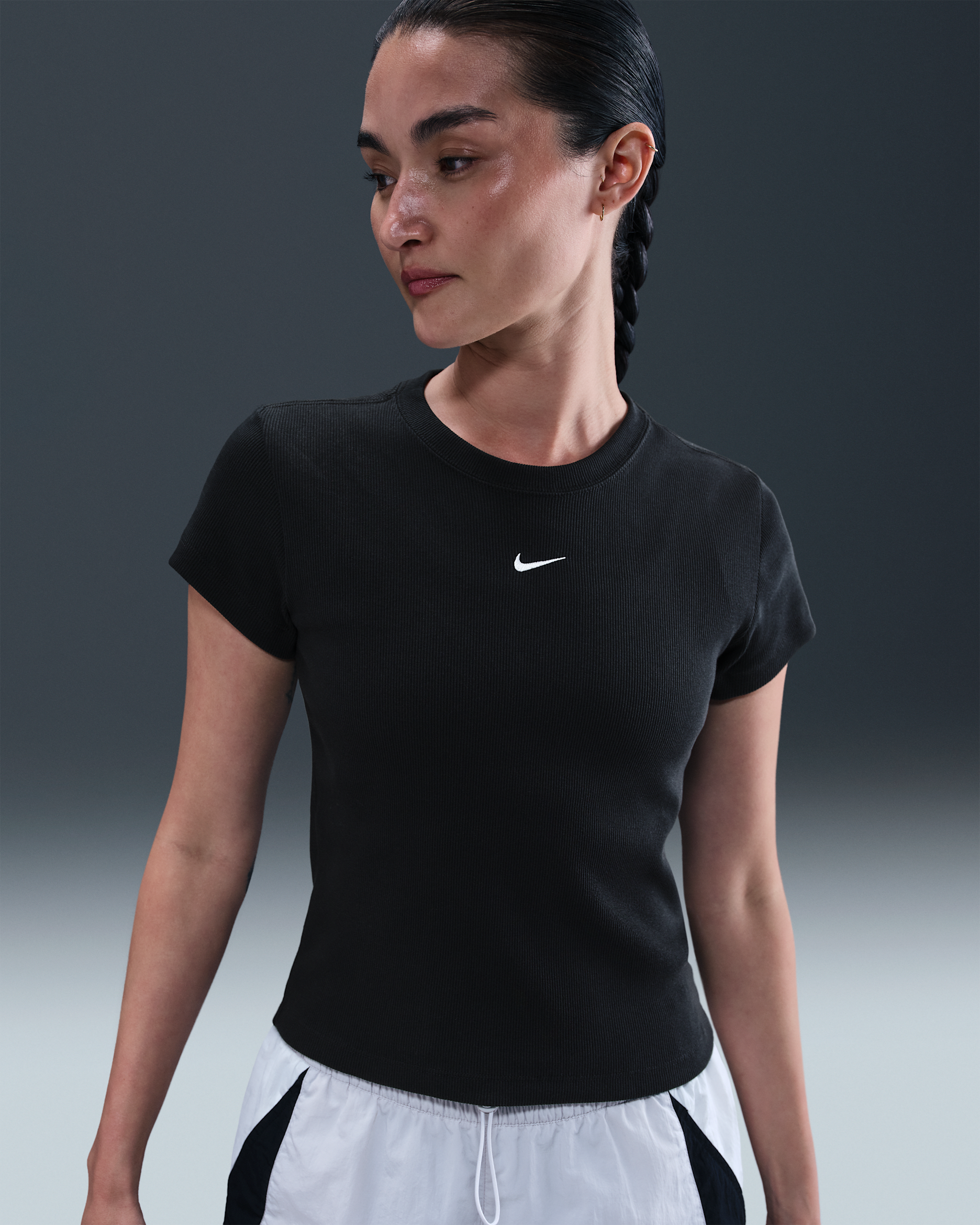 Nike Sportswear Women's Tight Ribbed Short-Sleeve T-Shirt - Black