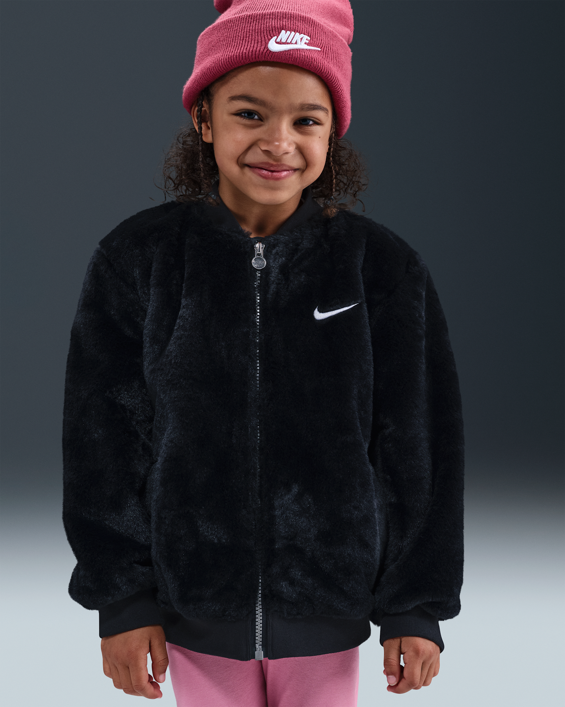 Chamarra bomber de piel sintética Nike para niños talla pequeña - Negro