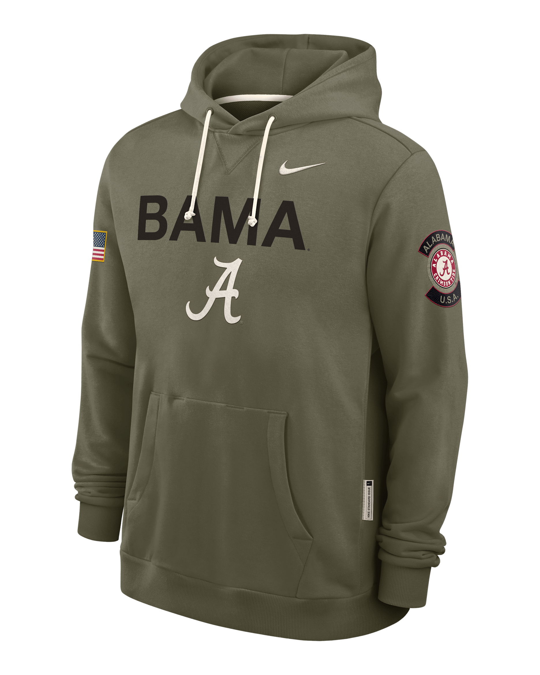 Sudadera con gorro sin cierre universitaria Nike Dri-FIT para hombre Alabama 2025 Military Appreciation - Oliva