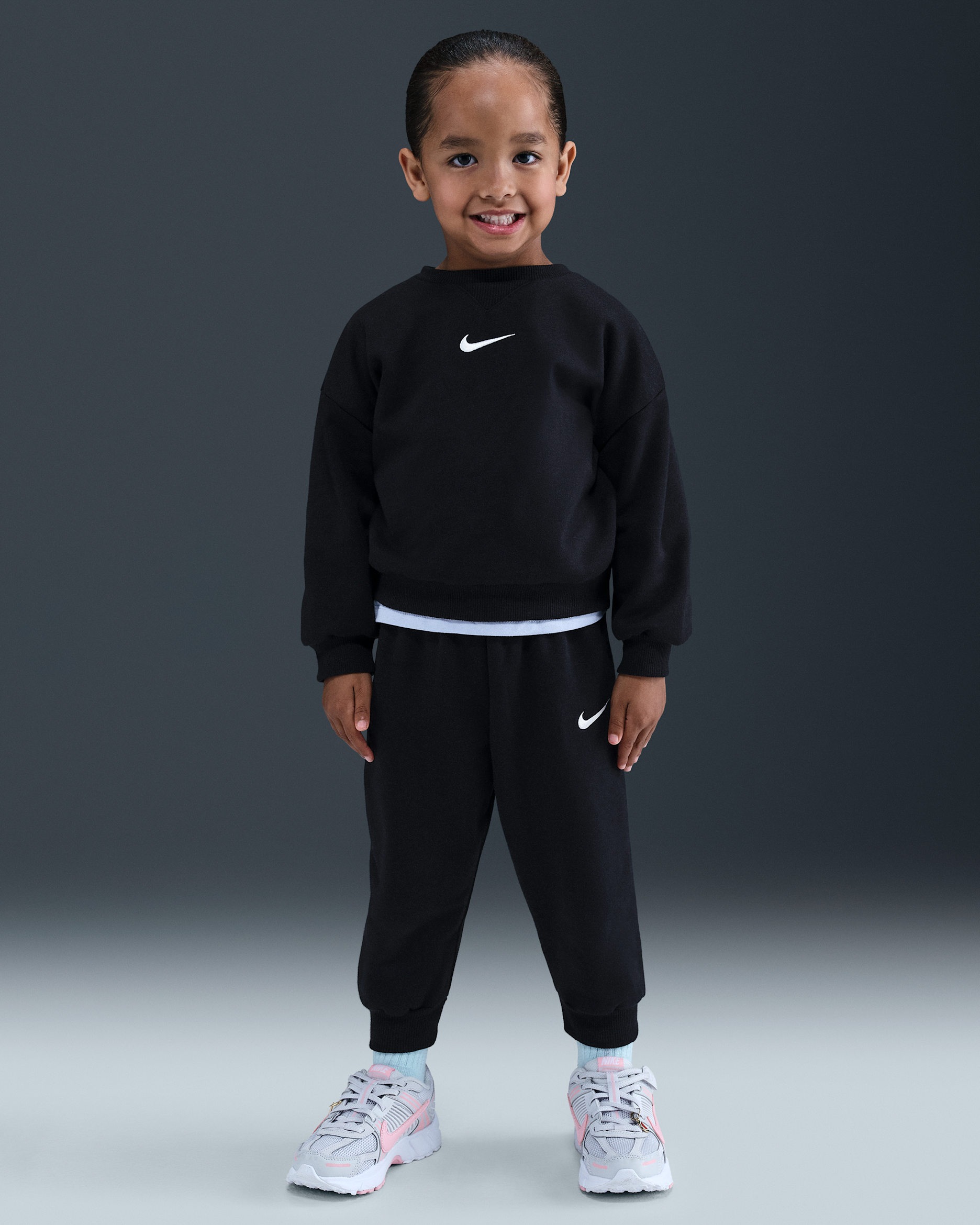 나이키 에센셜 베이비 투피스 플리스 크루 세트 - 블랙