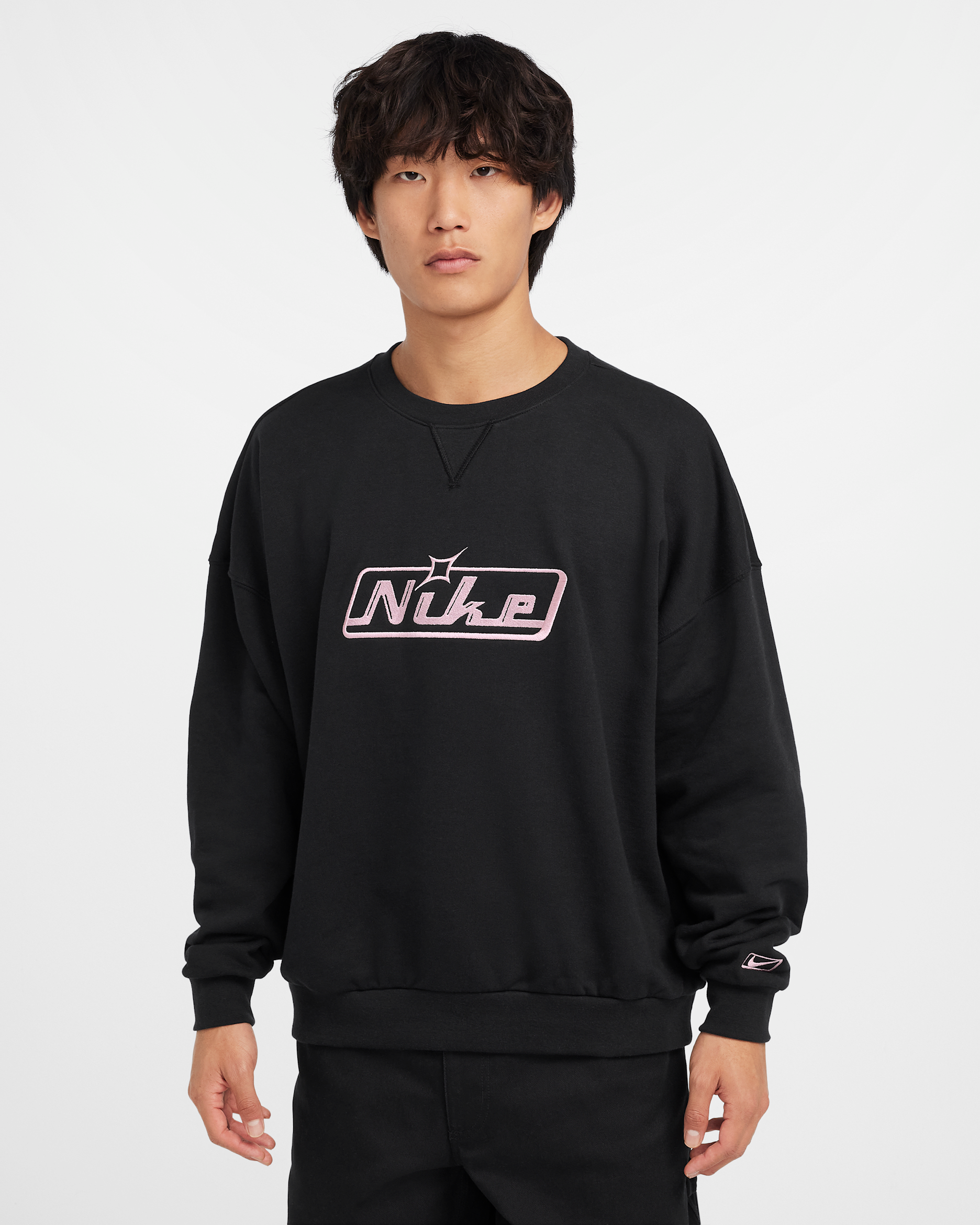 Nike Club Men's Oversized Crew-Neck Sweatshirt - Black/Pink Glaze