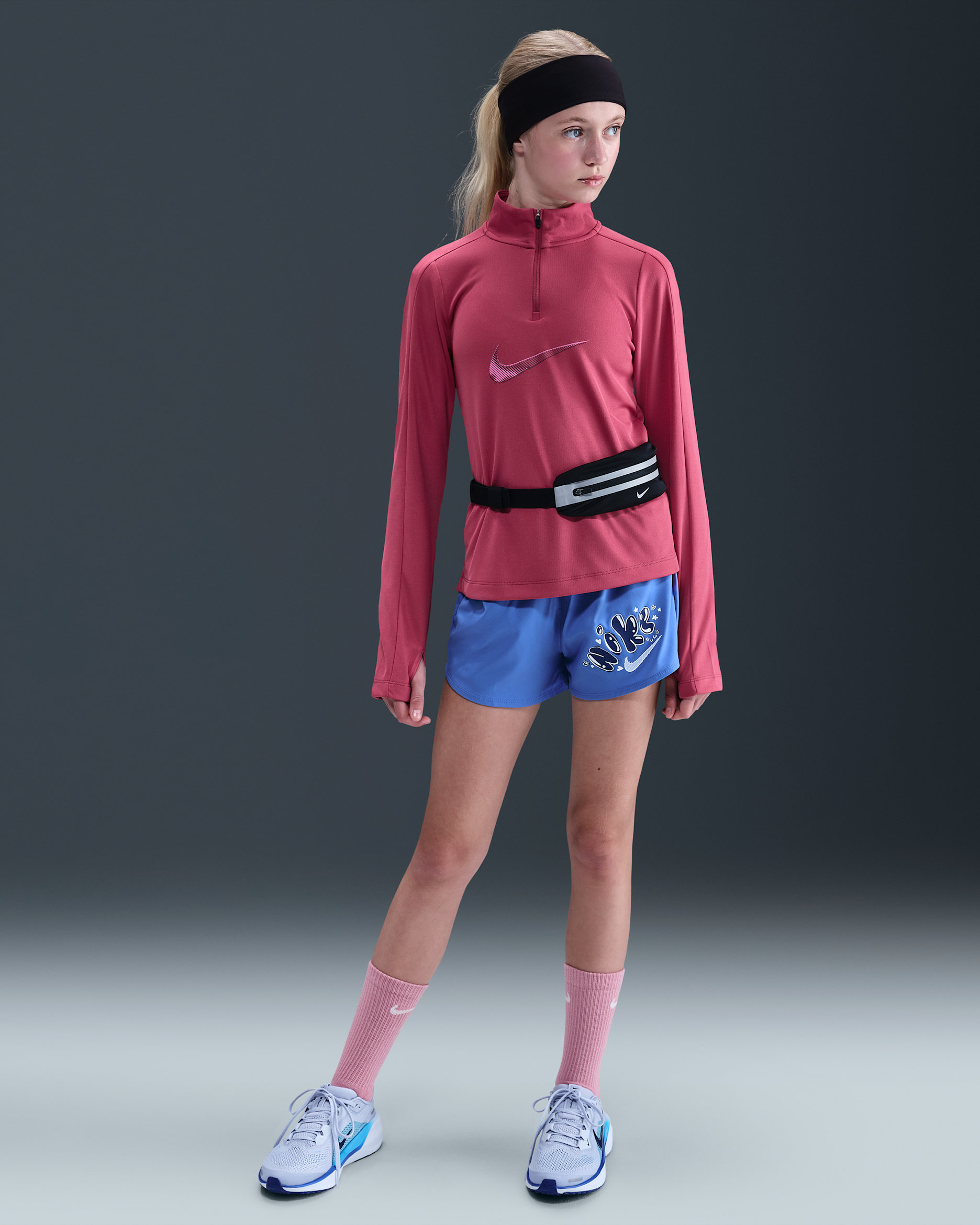 Nike One Big Kids' (Girls') Woven High-Waisted Shorts - Comet Blue/White