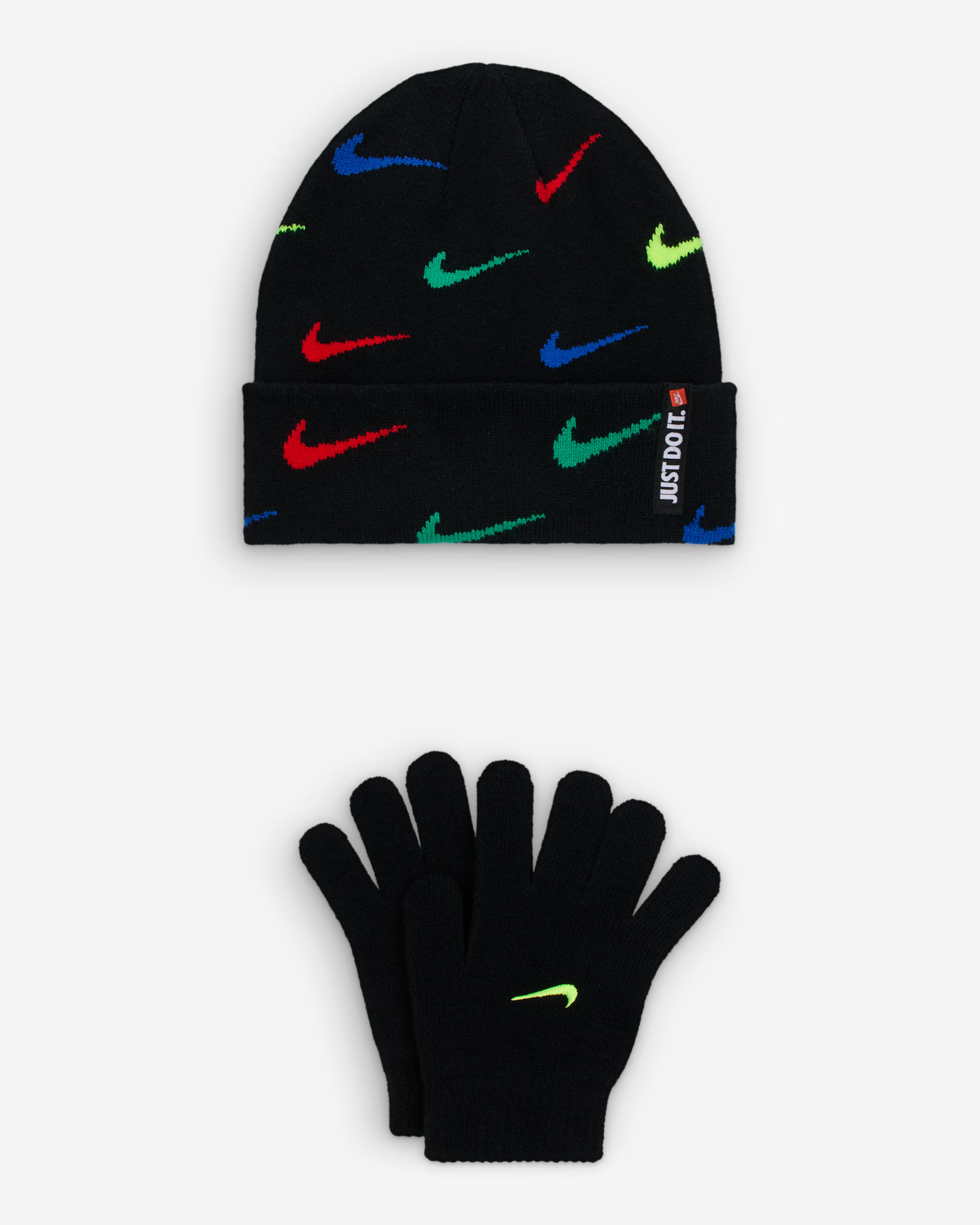 Conjunto de gorro de 2 piezas Swoosh Repeat para niños talla grande Nike - Negro/Multicolor