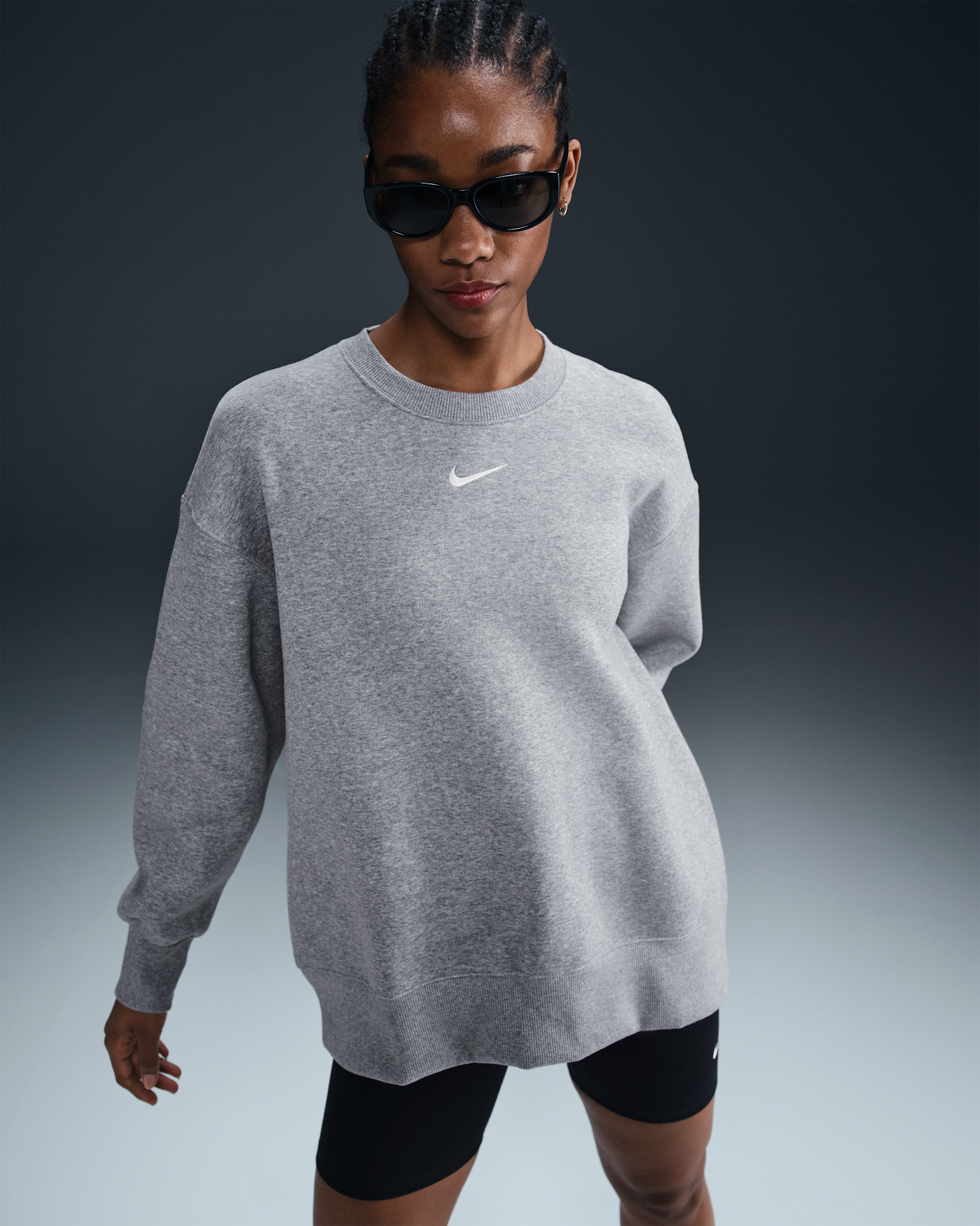Nike Sportswear Phoenix Fleece Women's Oversized Crew-Neck Sweatshirt - Dark Grey Heather/Sail
