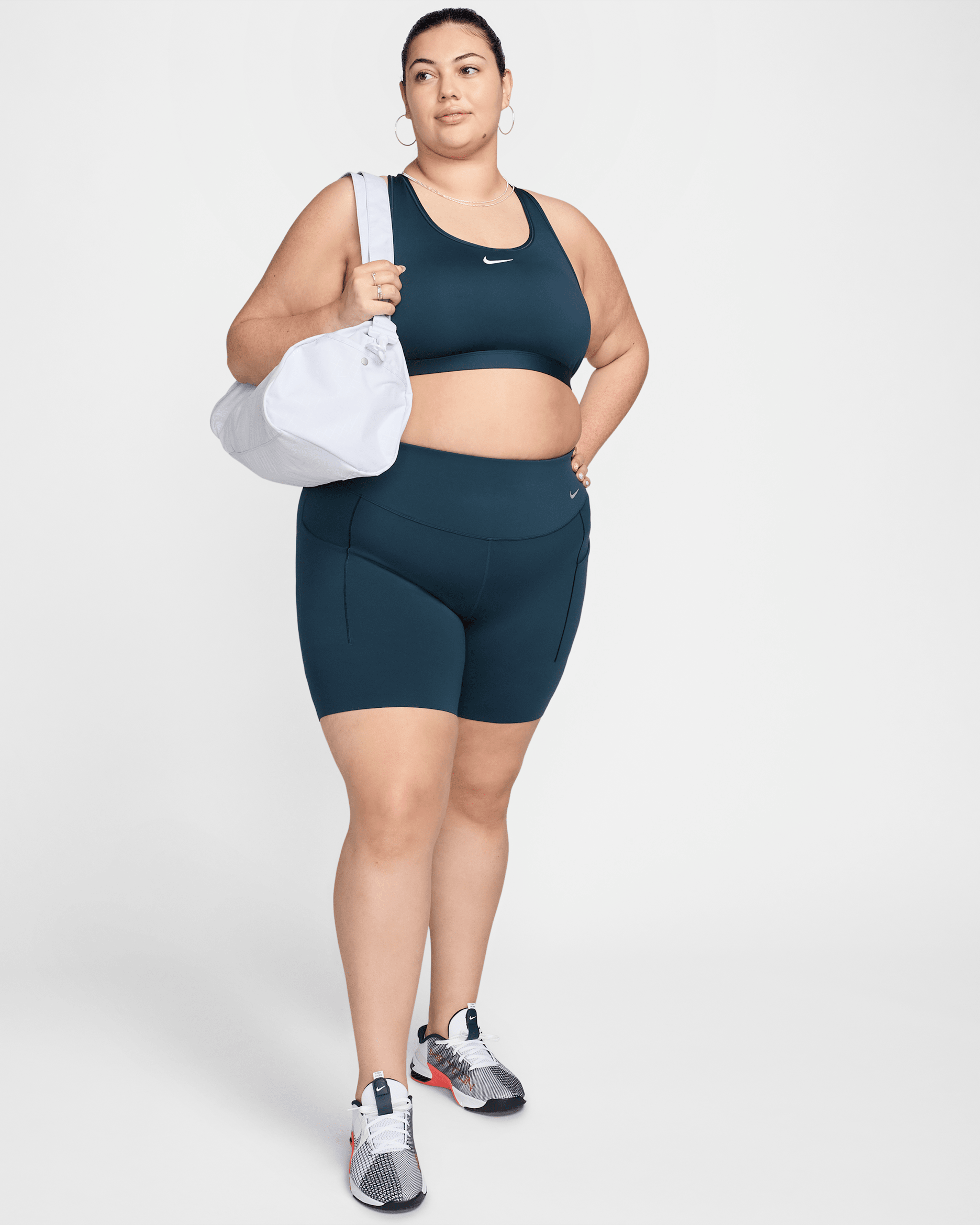 Nike Universa Women's High-Waisted 20.5cm (approx.) Biker Shorts with No Front Seam (Plus Size) - Armoury Navy/Black