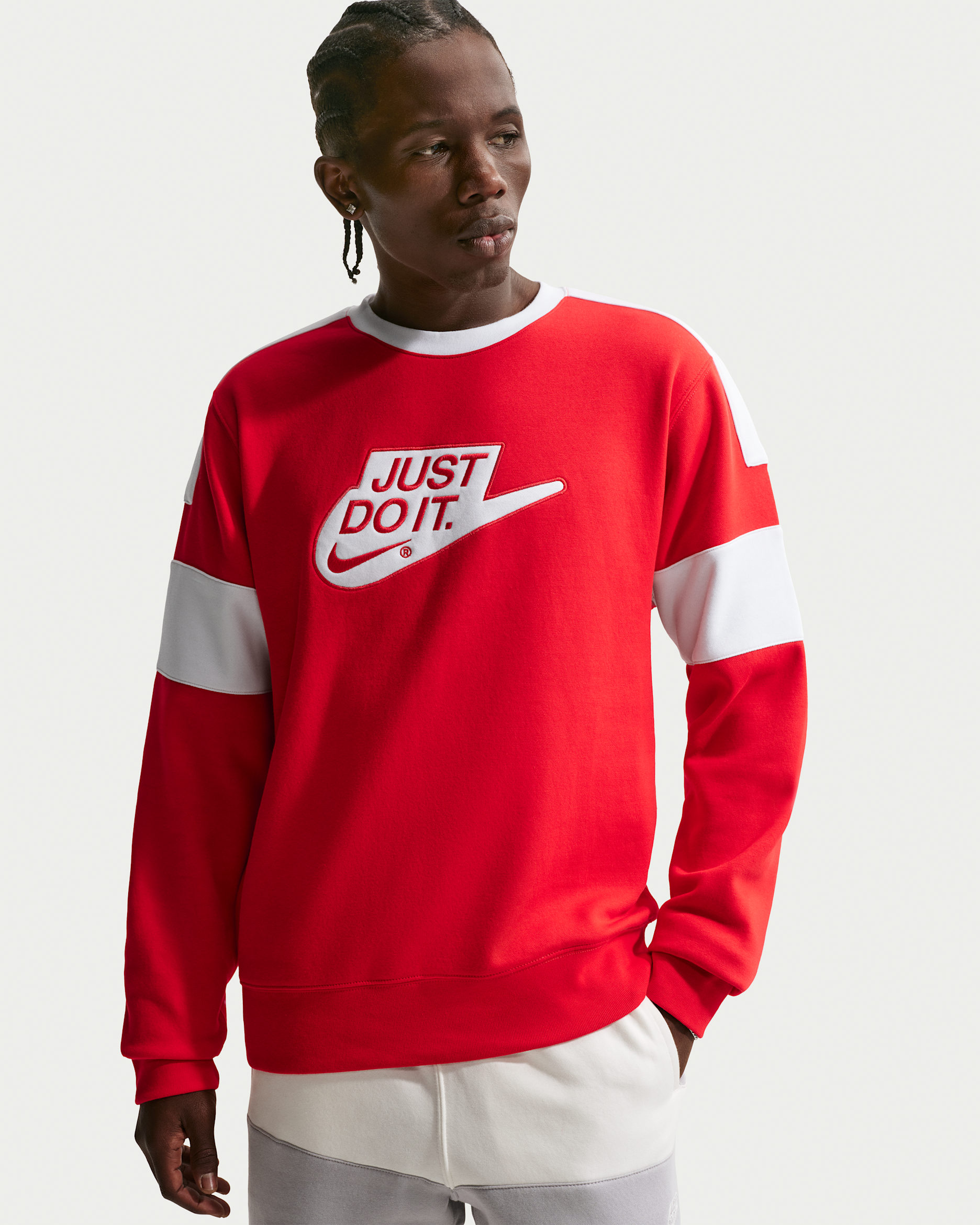Nike Sportswear Club Men's Fleece Crew-Neck Sweatshirt - University Red/White/White