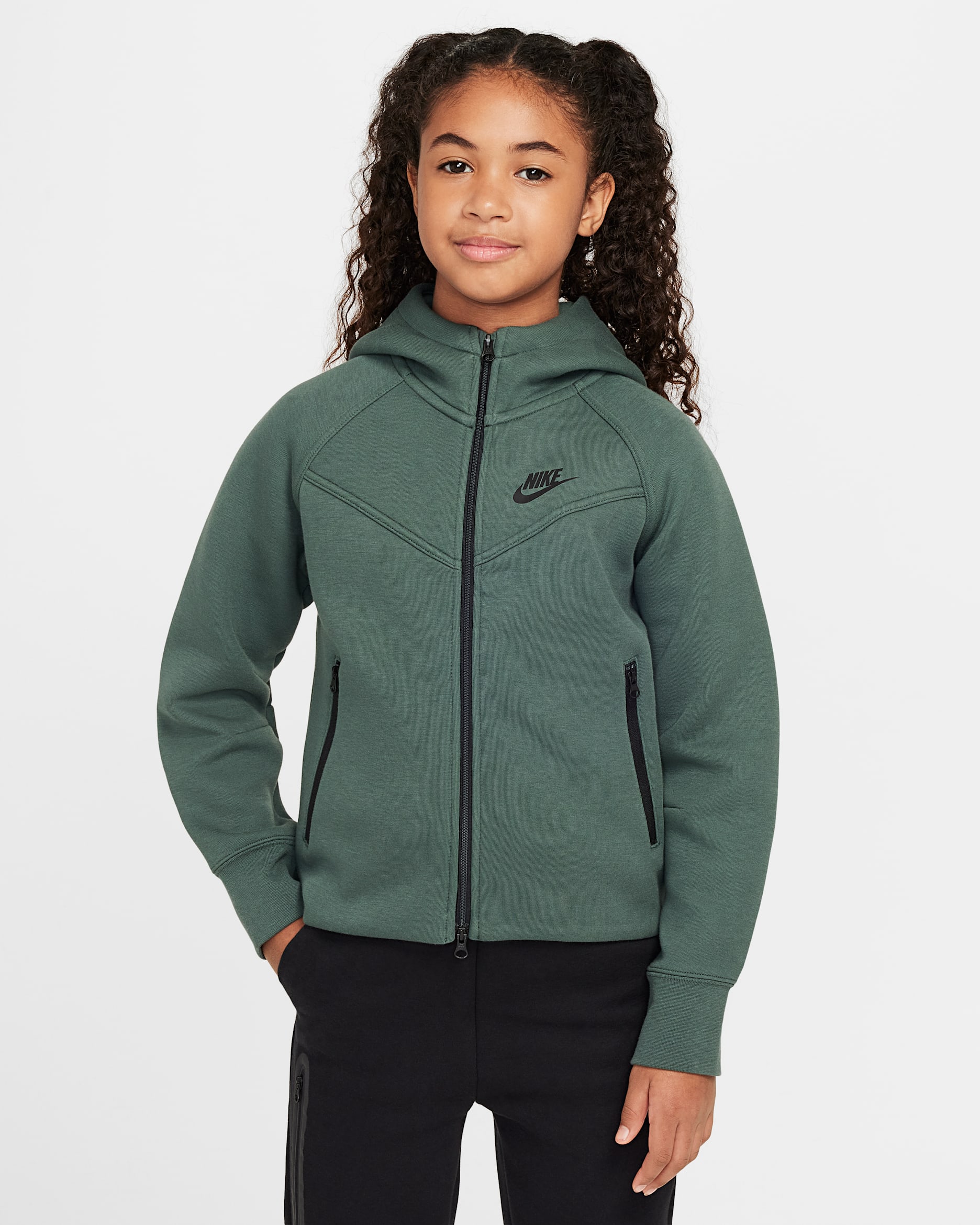 Sudadera con gorro de cierre completo para niñas talla grande Nike Sportswear Tech Fleece - Verde vintage/Negro/Negro
