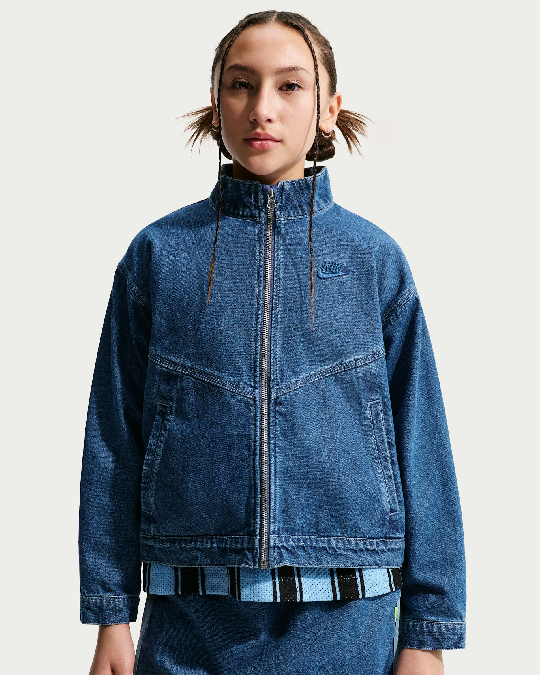 Nike Sportswear Collection Windrunner Big Kids' Denim Jacket - Mystic Navy/Mystic Navy/Aegean Storm/Coastal Blue