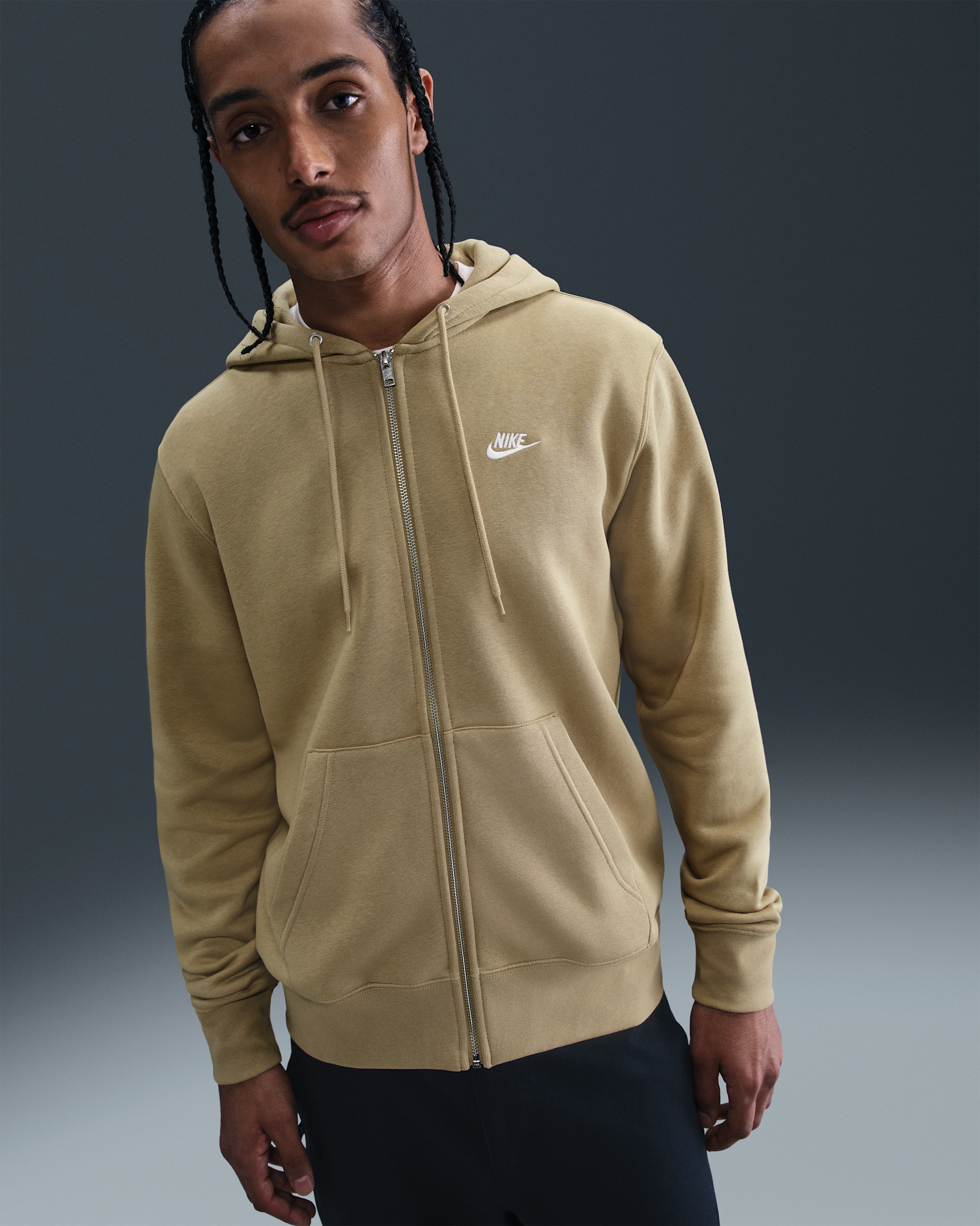 Nike Club Men's Full-Zip Fleece Hoodie - Parachute Beige/Parachute Beige/White