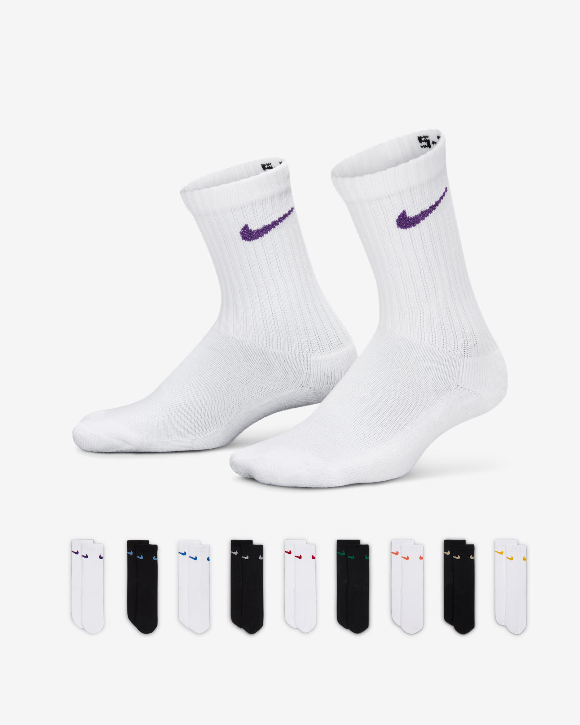 Nike Younger Kids' Holiday Crew Boxed Set (9 Pairs) - White/Black