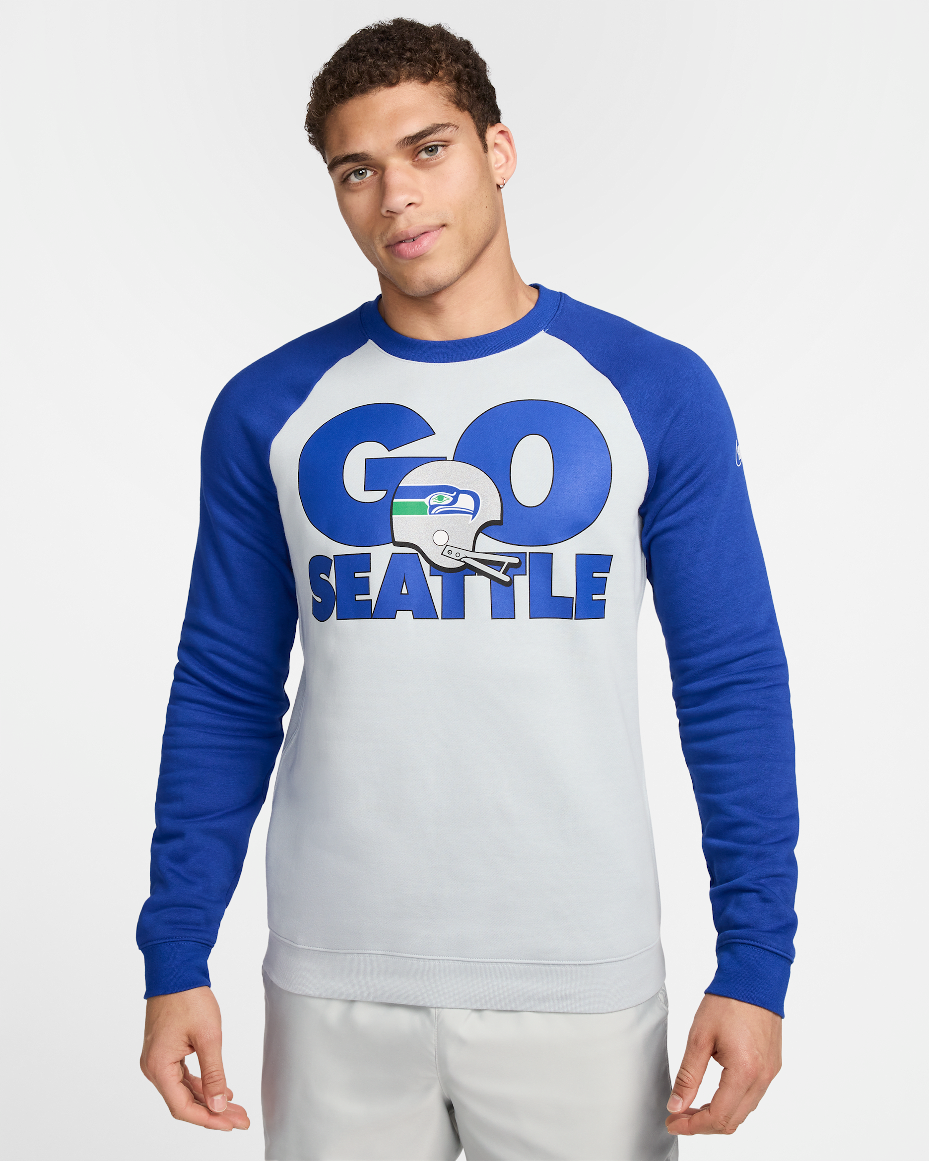 Sweatshirt Nike Historic Raglan (NFL Seahawks) para homem - Prateado Field/Old Royal/Old Royal