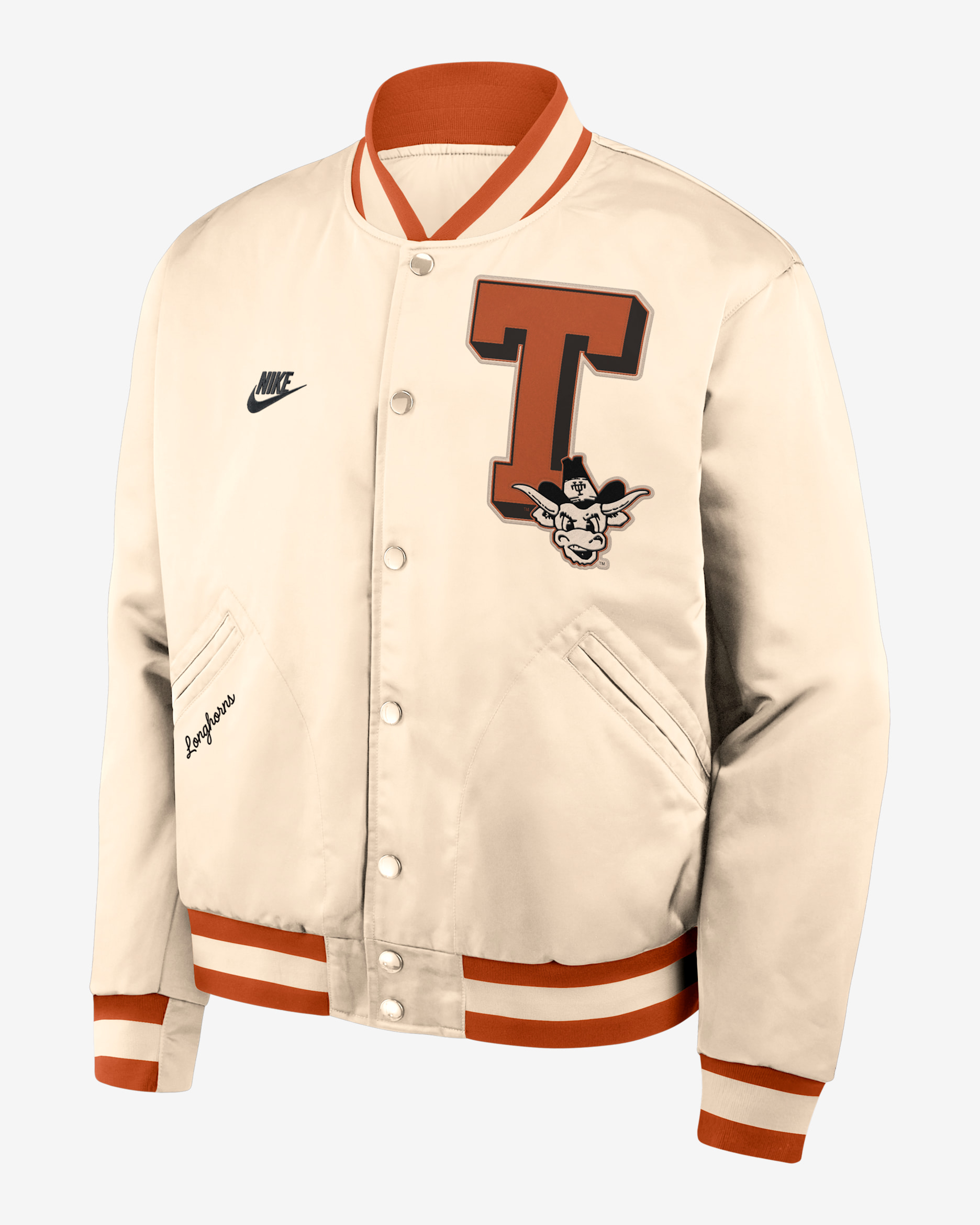 Chamarra bomber universitaria Nike de cierre a presión de largo completo para hombre Texas Legacy - Tostado/Beige