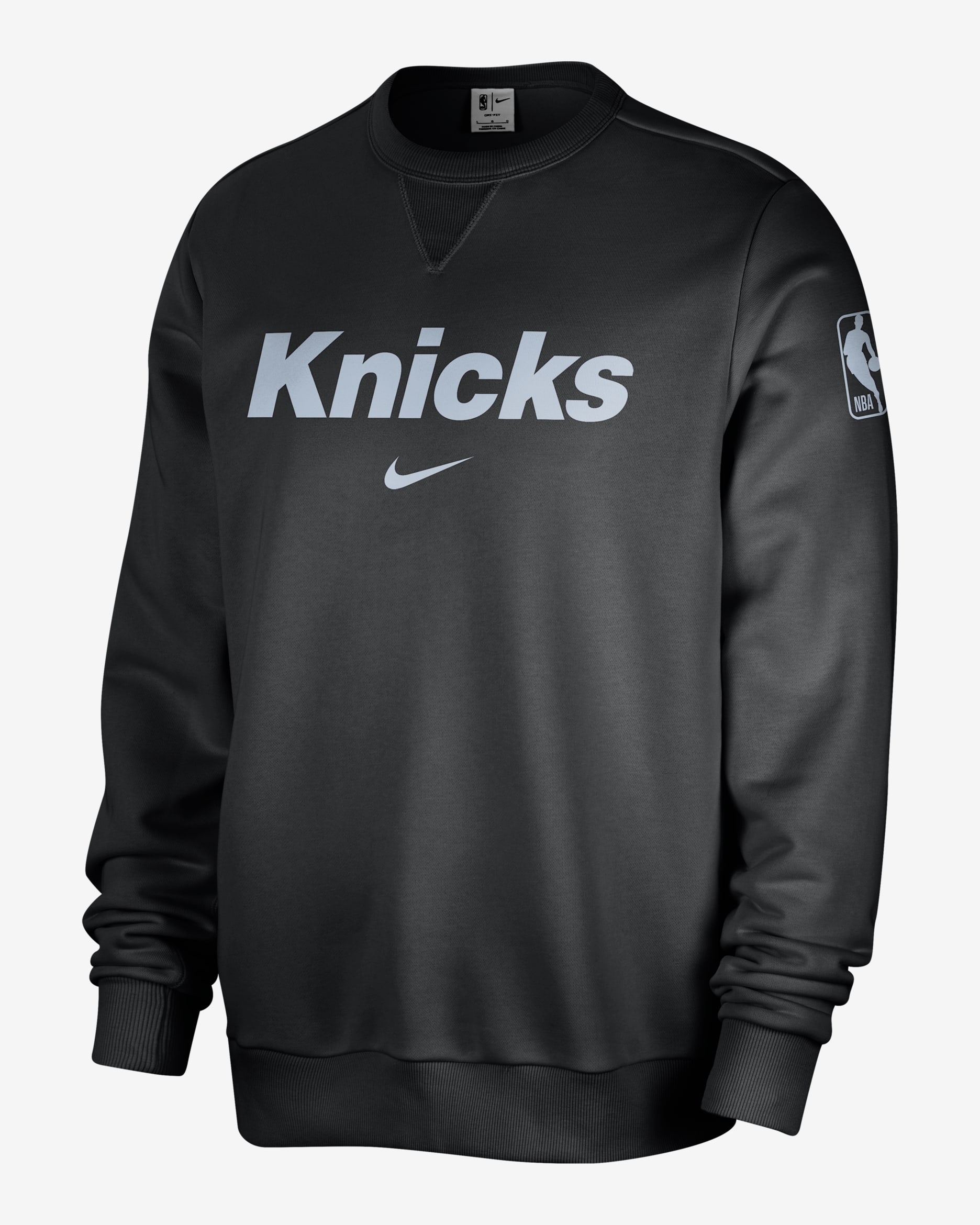 New York Knicks Standard Issue Men's Nike Dri-FIT NBA Crew-Neck Sweatshirt - Black/Pale Ivory/Light Armory Blue