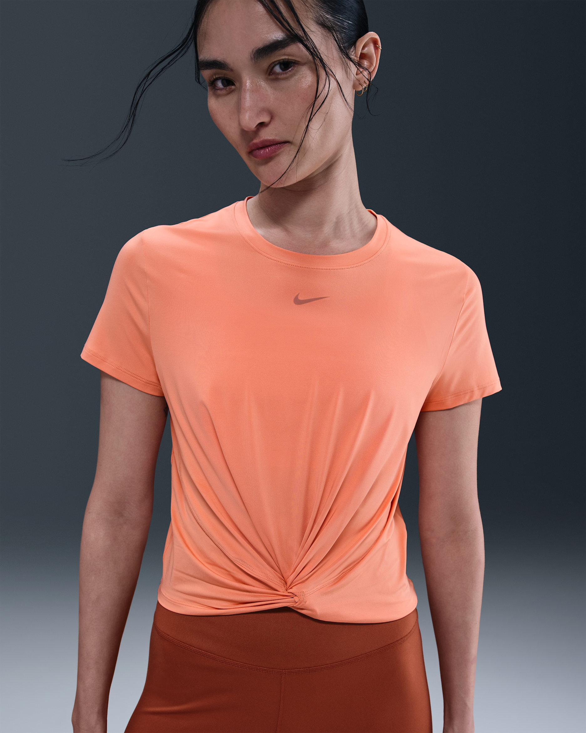 Nike One Classic Twist Women's Dri-FIT Short-Sleeve Top - Apricot Agate/Black