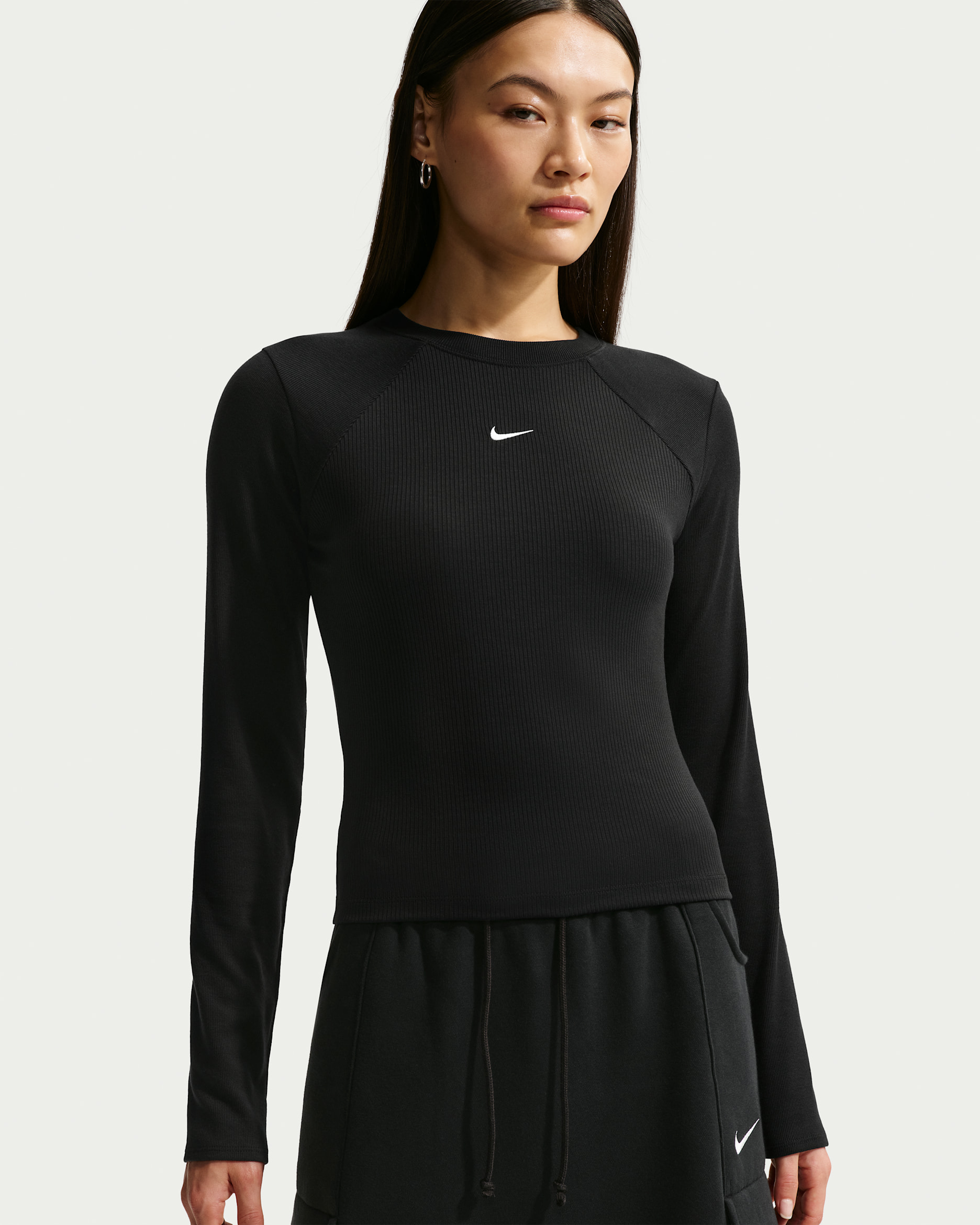 Haut à manches longues ajusté et côtelé Nike Sportswear Chill Knit pour femme - Noir/Sail
