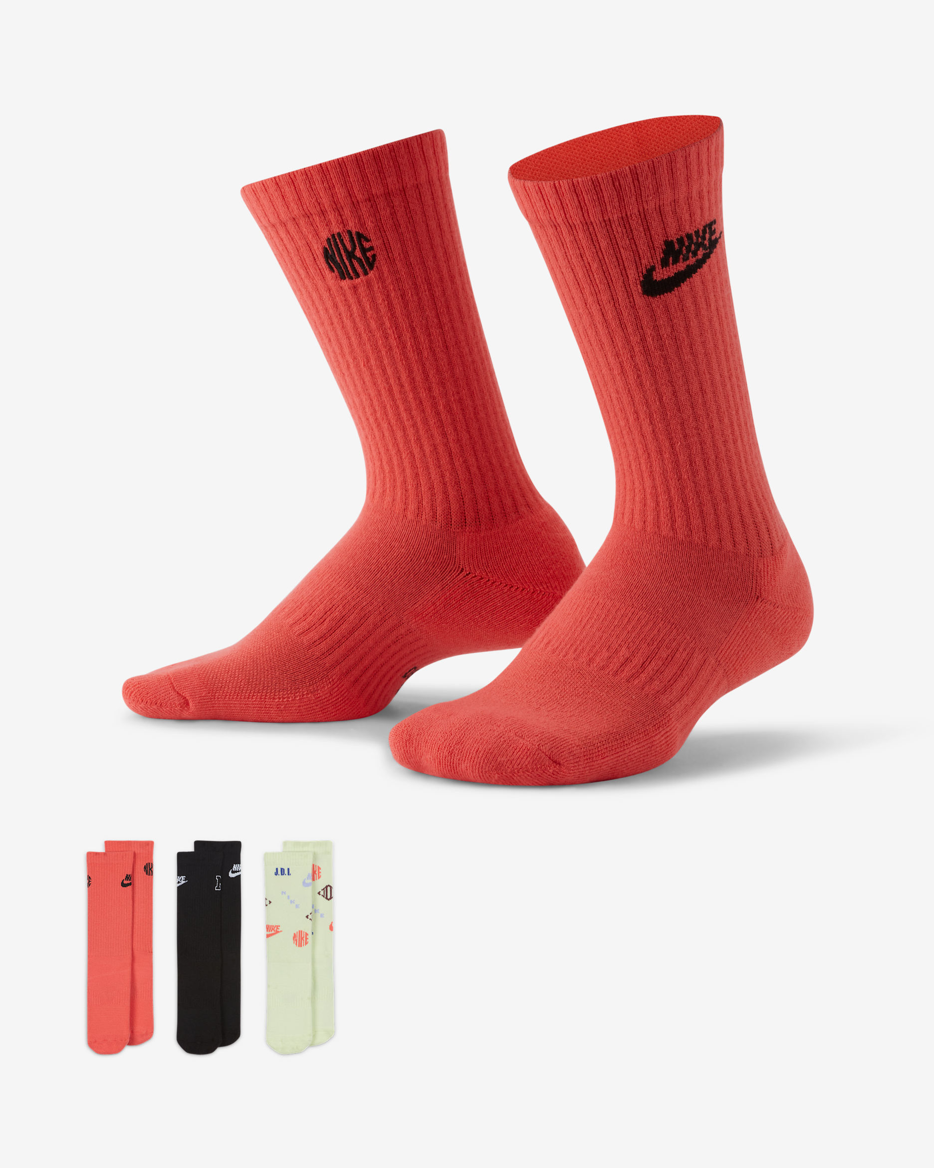 Nike Everyday Kids' Cushioned Crew Socks (3 Pairs) - Multi-Colour