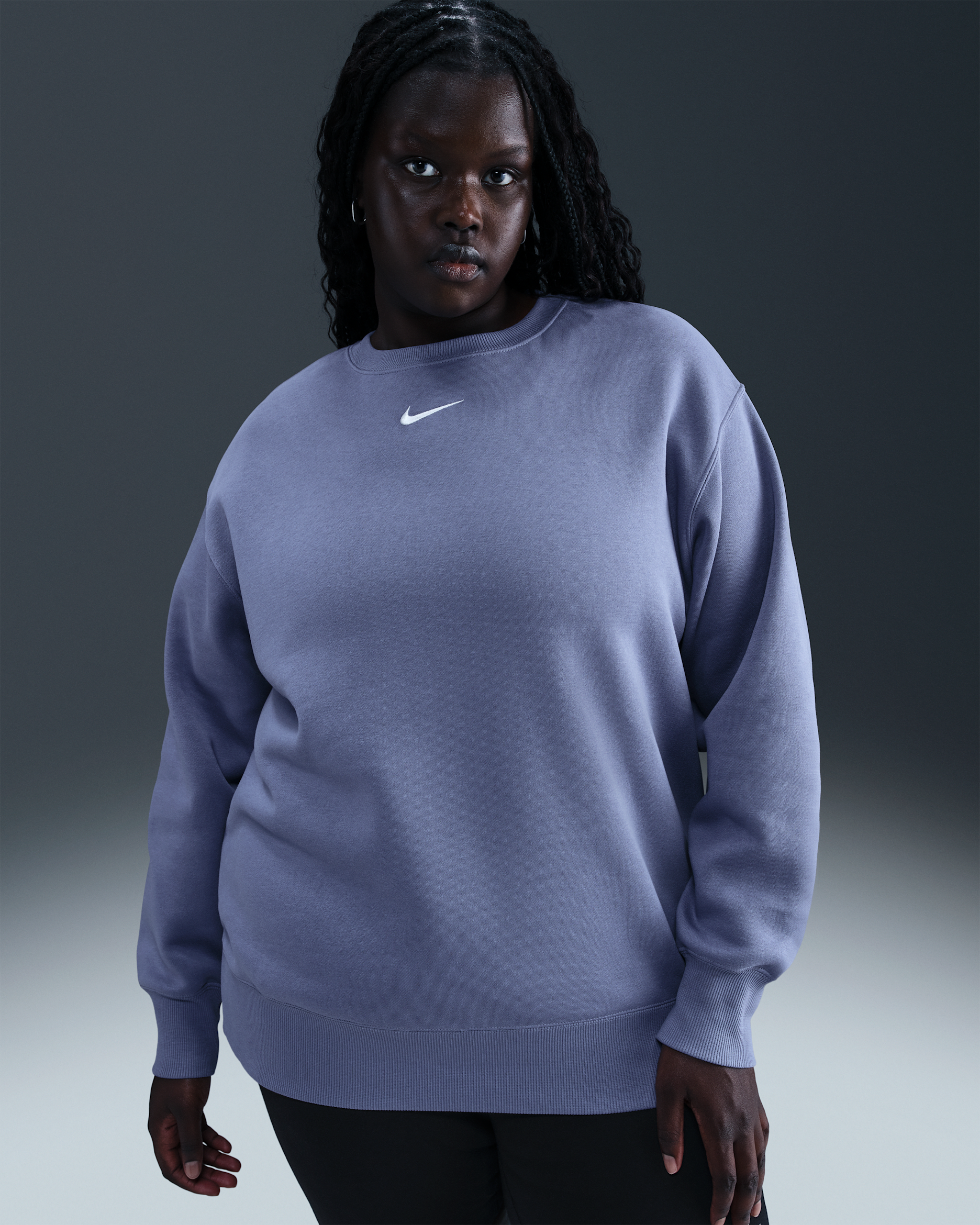 Sudadera oversized de cuello redondo de tejido Fleece para mujer (talla grande) Nike Sportswear Phoenix - Índigo mundial/Vela