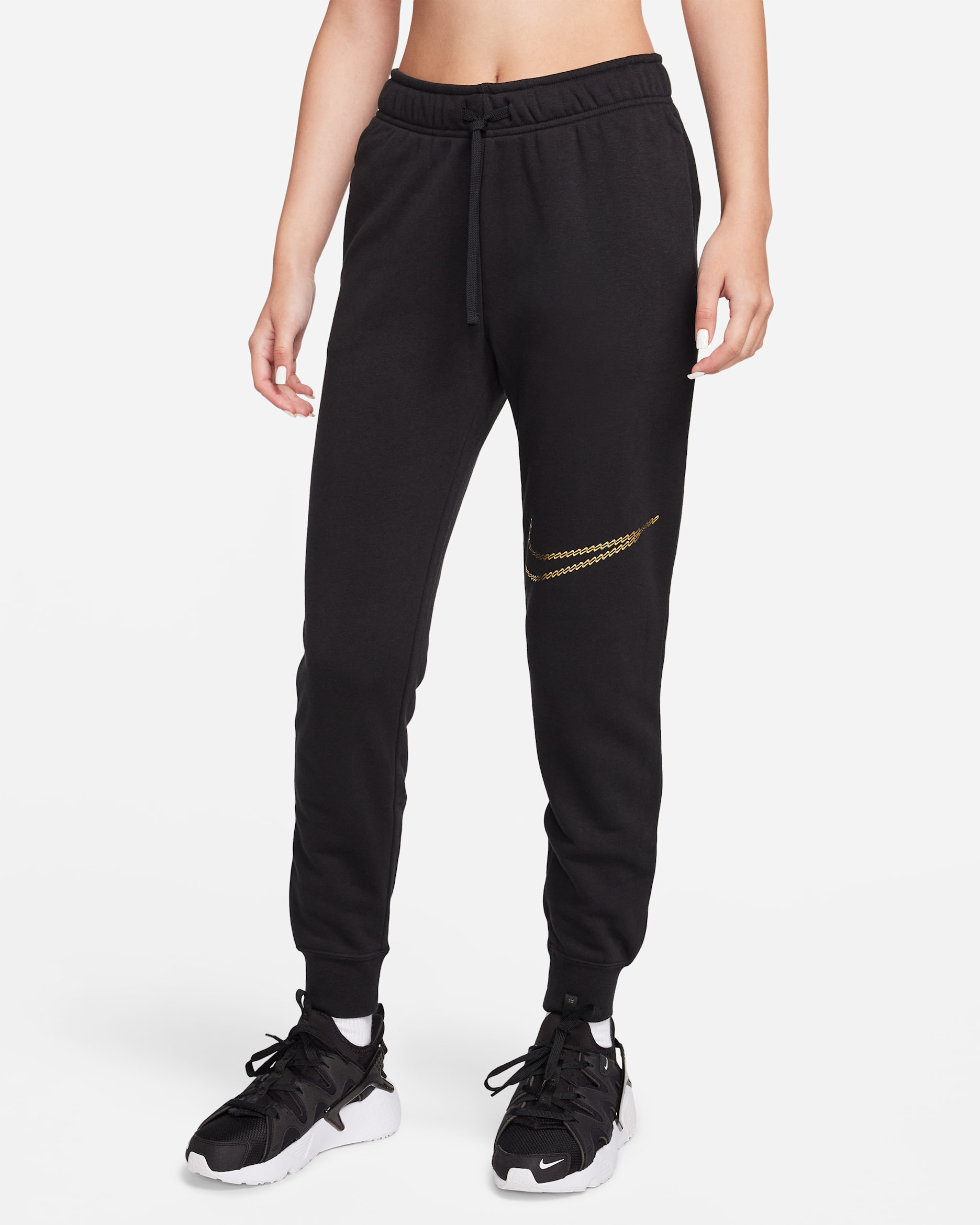 กางเกงขายาวเอวปานกลางผิวเงาผู้หญิง Nike Sportswear Club Fleece - ดำ