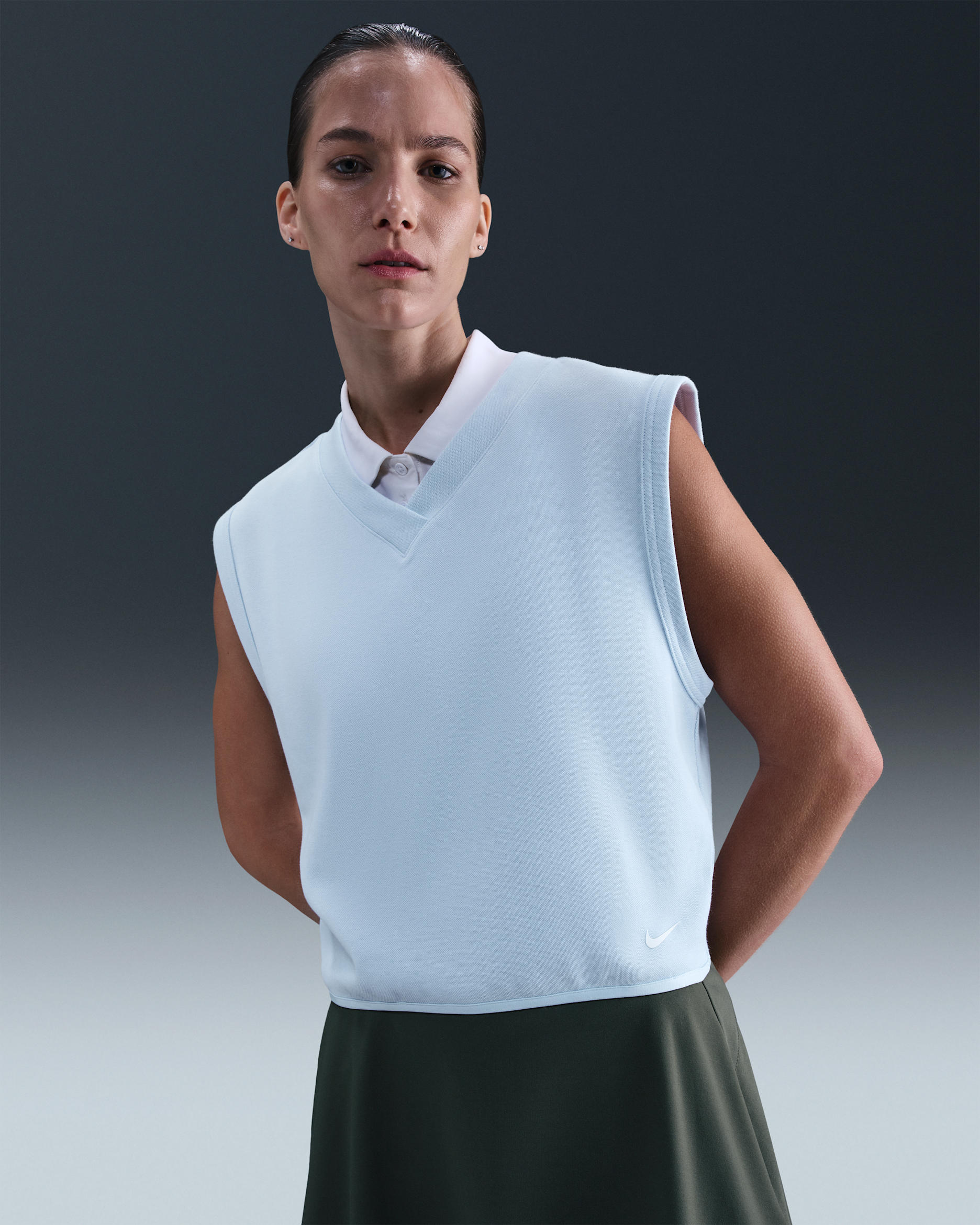 Chaleco de golf de cuello en V para mujer Nike - Azul celestino/Vela/Vela