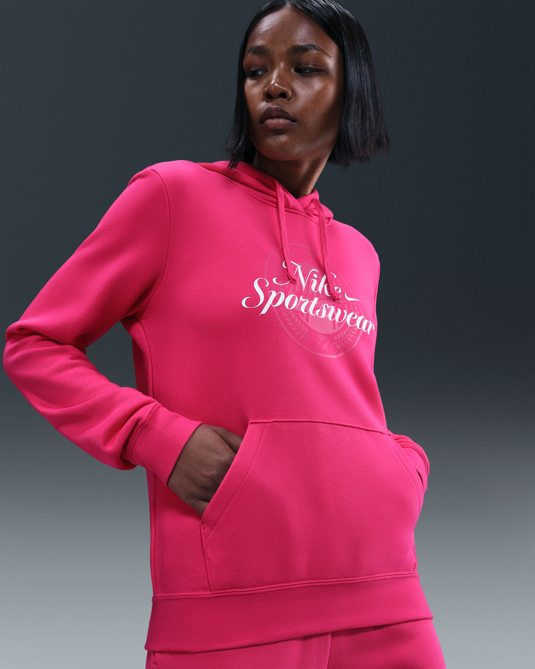 Sudadera con gorro sin cierre con estampado para mujer Nike Sportswear Club Fleece - Rosa enérgico