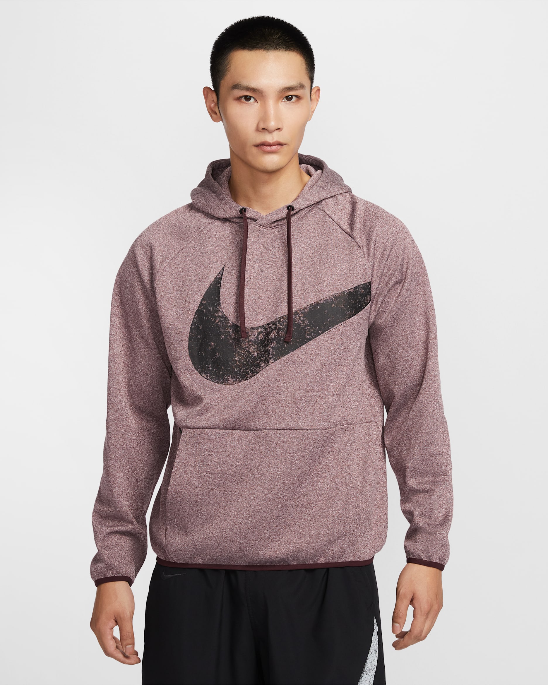Nike Men's Therma-FIT Pullover Fitness Hoodie - Burgundy Crush/Heather/Burgundy Crush/Black