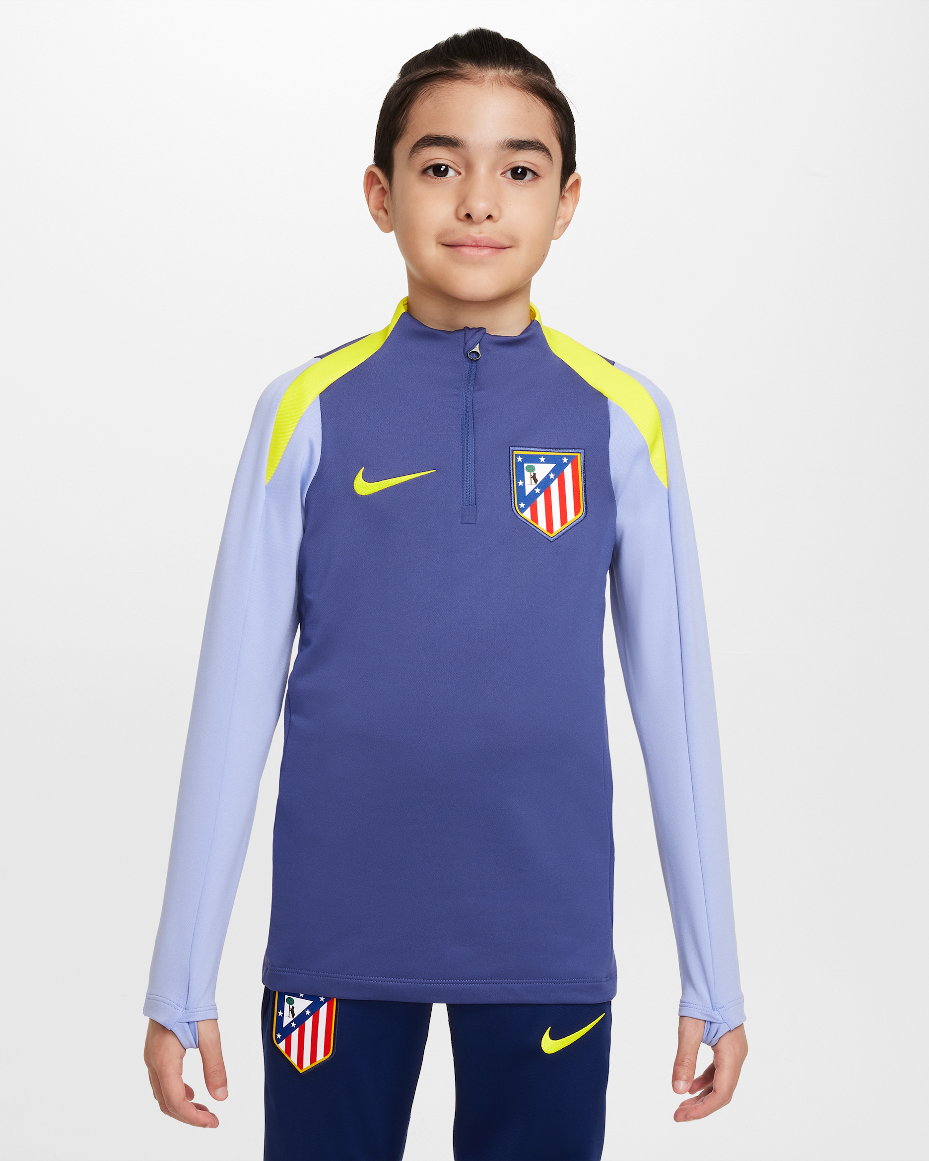 Haut d'entraînement de foot Nike Dri-FIT Atlético Madrid Strike pour ado - Dark Purple Dust/Light Thistle/Vibrant Yellow/Vibrant Yellow
