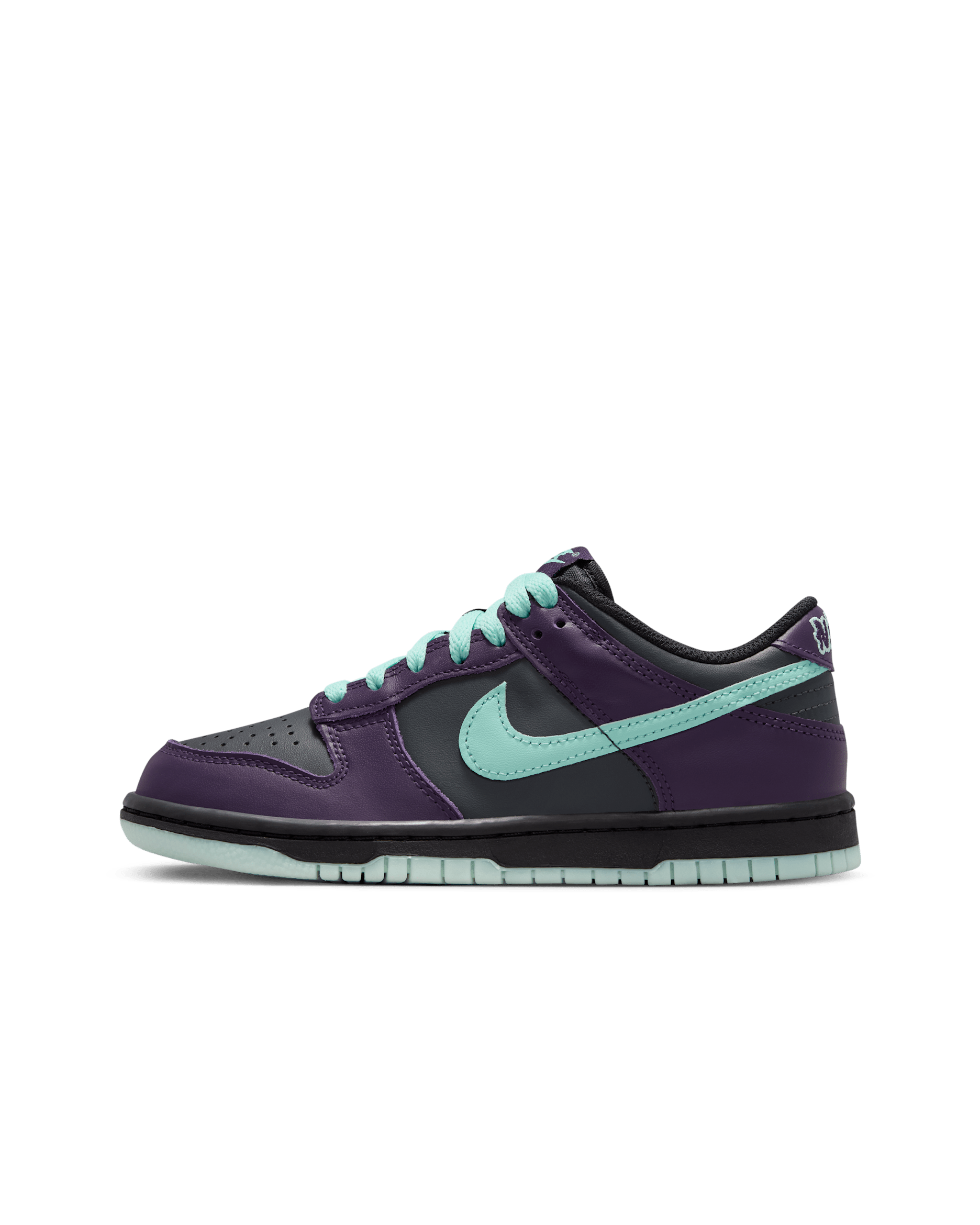 Tenis para niños grandes Nike Dunk Low - Gris humo oscuro/Morado grandioso/Negro/Azul verdoso artesano