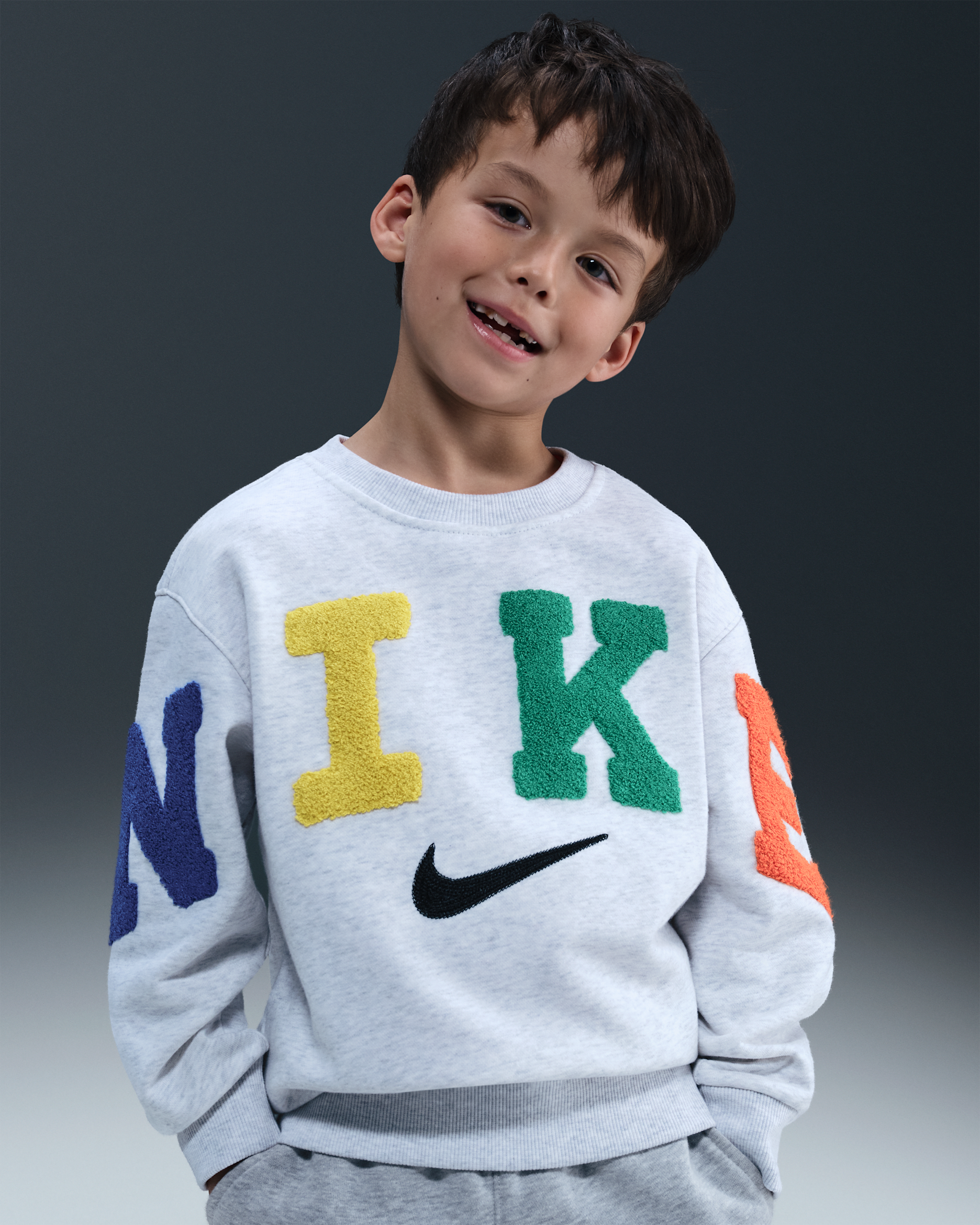 Nike Club Little Kids' Chenille Fleece Crew - Birch Heather
