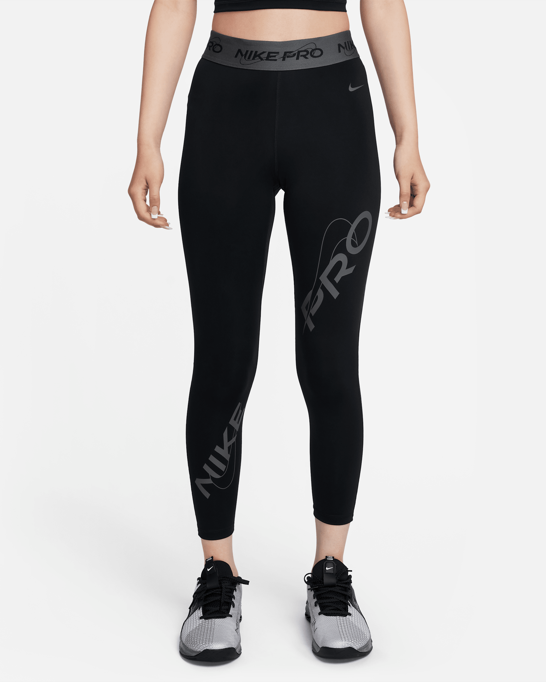 Nike Pro Women's Mid-Rise 7/8 Graphic Leggings - Black/Iron Grey