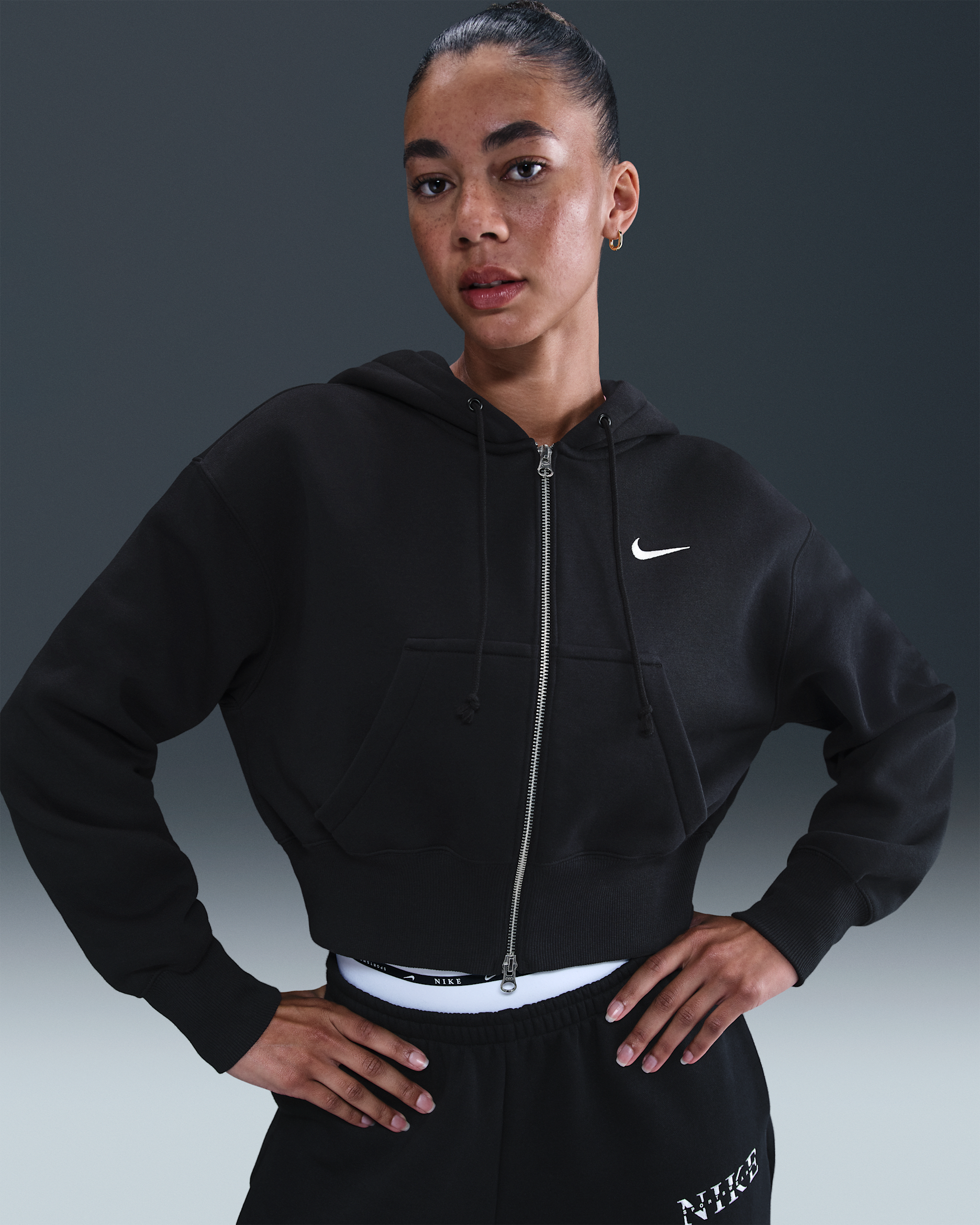 Nike Sportswear Phoenix Fleece Women's Loose Full-Zip Cropped Hoodie - Black/Sail