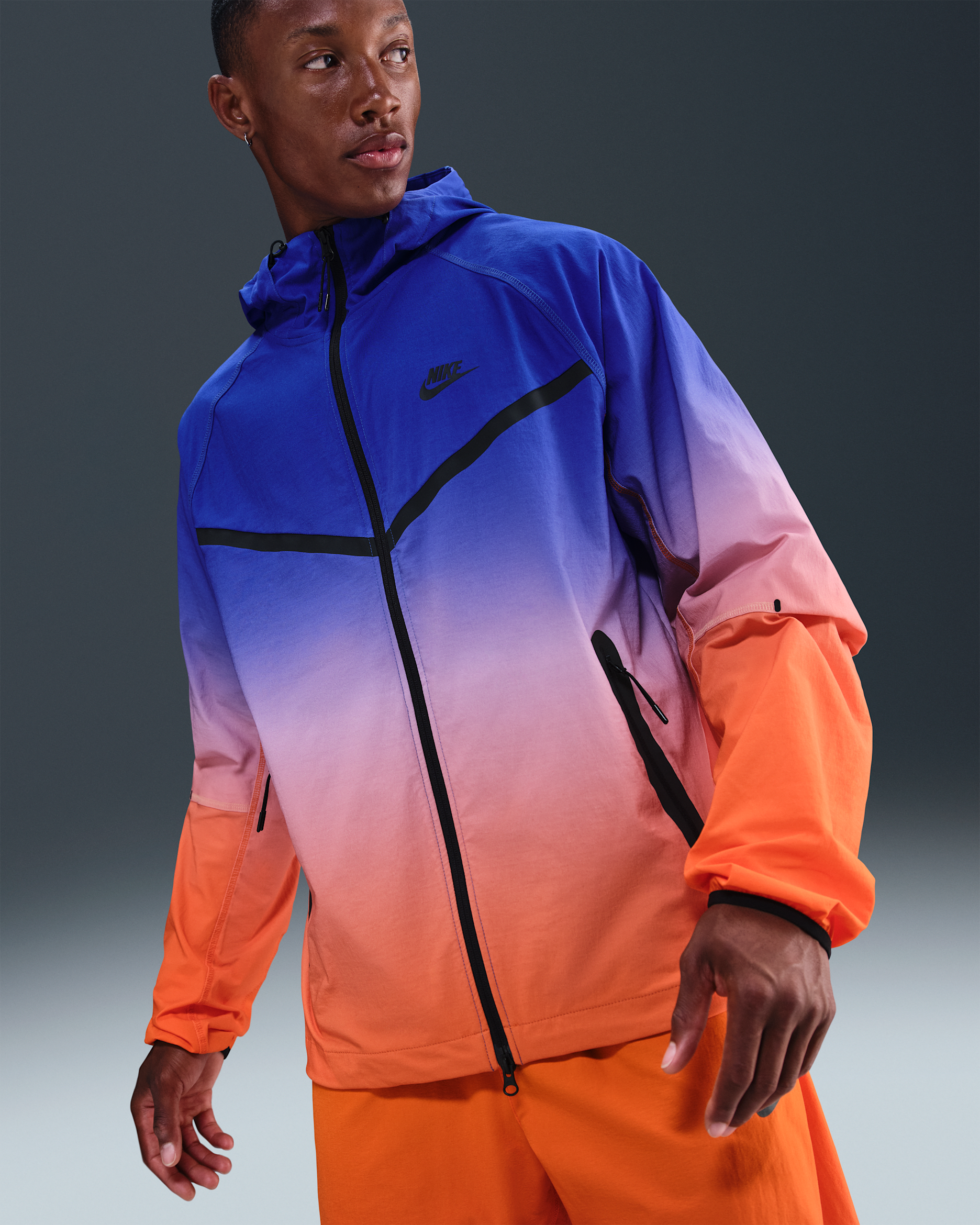 Nike Tech Webjacke mit durchgehendem Reißverschluss (Herren) - Game Royal/Safety Orange