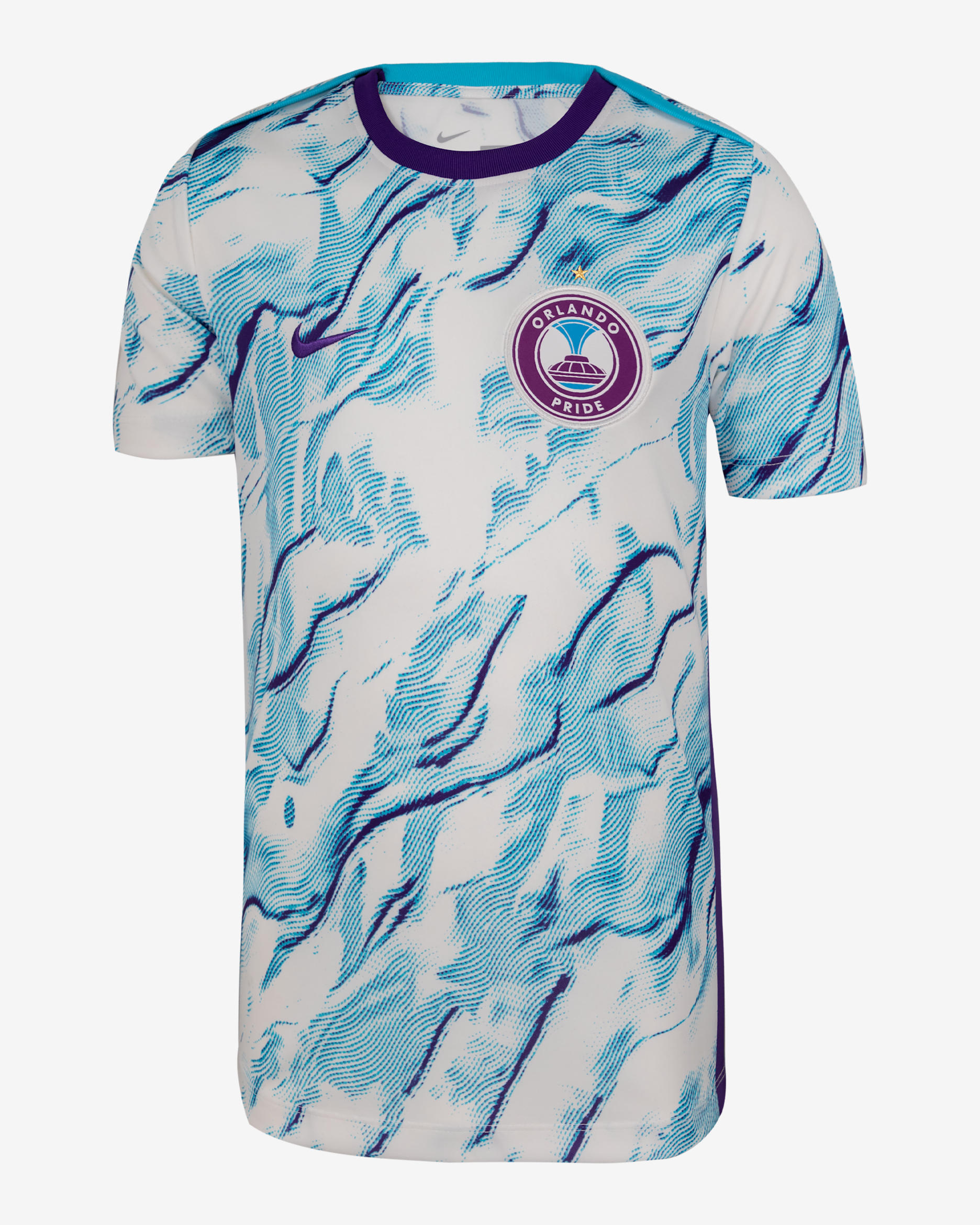 Orlando Pride 2025 Big Kids' Nike NWSL Short-Sleeve Pre-Match Top - Field Purple/White