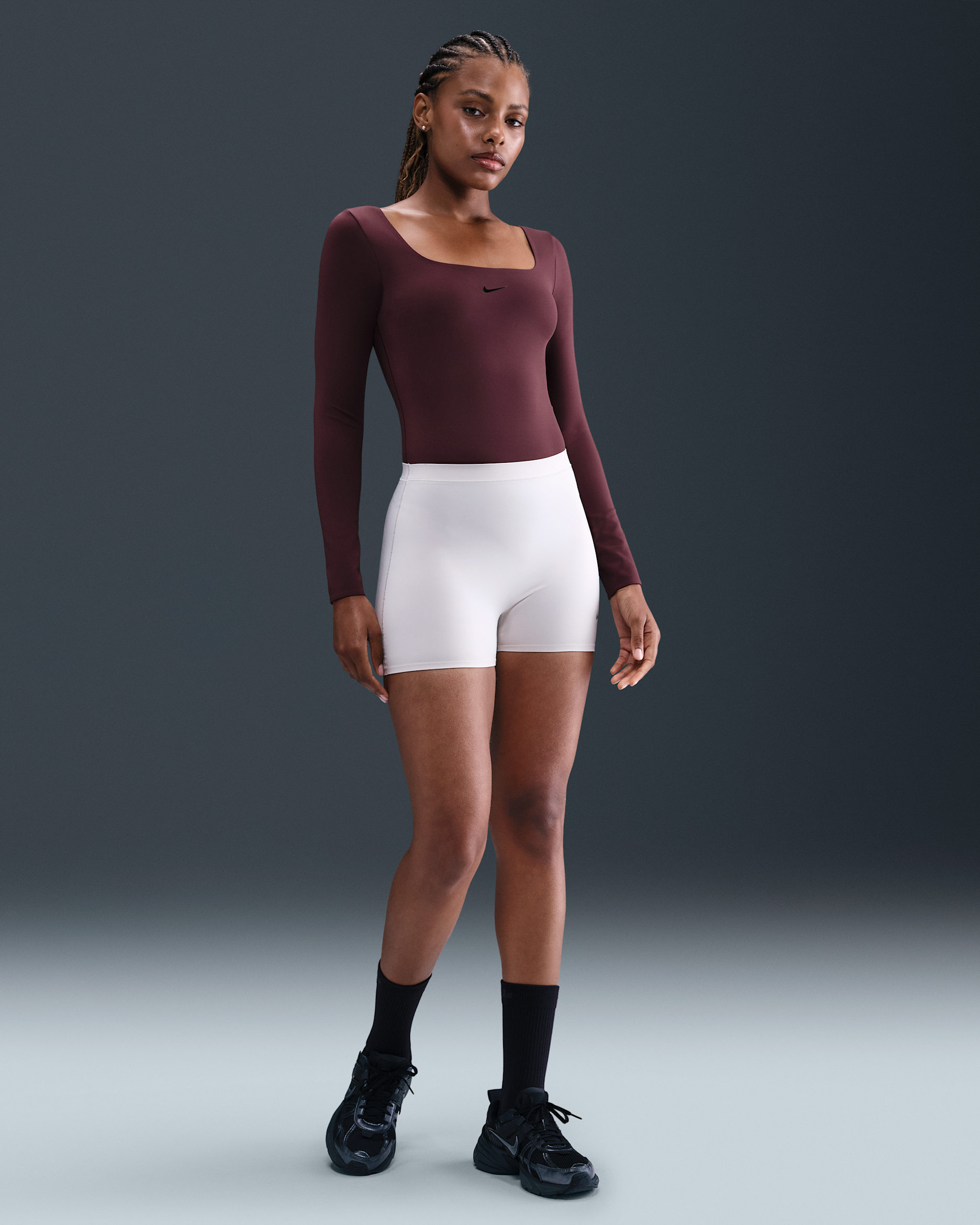 Nike Form Women's Long-Sleeve Bodysuit - Burgundy Crush/Burgundy Ash