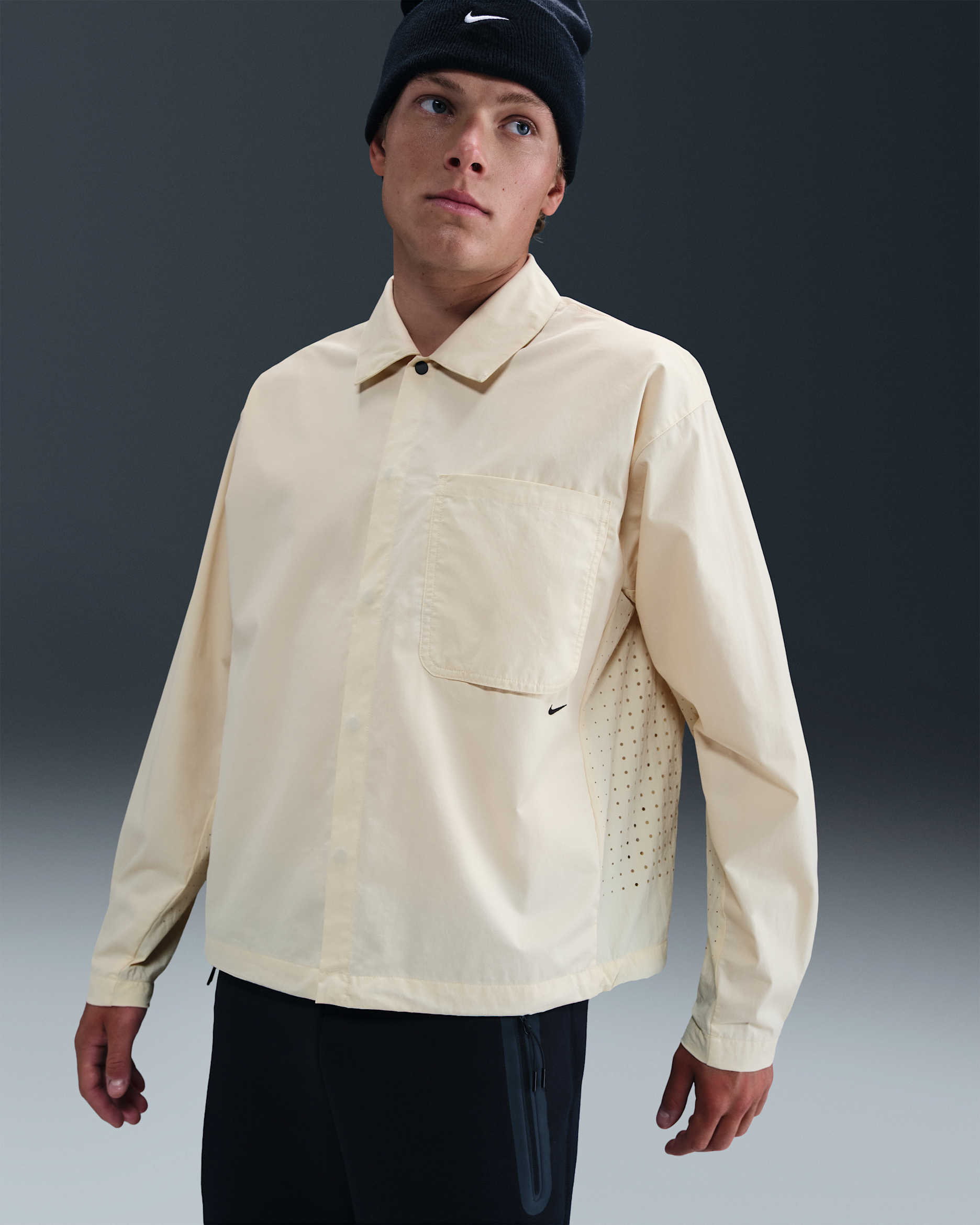 Nike Sportswear Tech Men's Button-Down Top - Light Khaki/Black