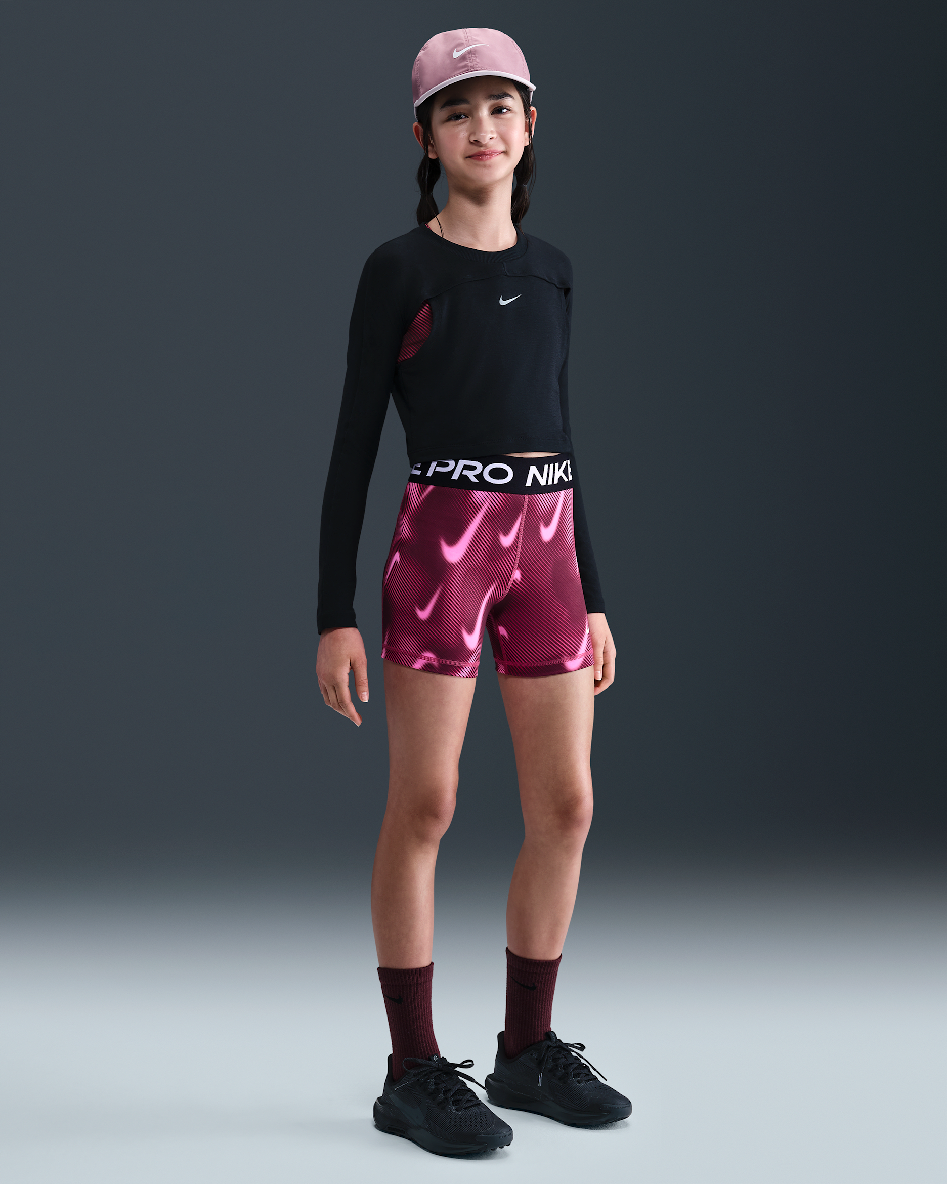 Spodenki dla dużych dzieci (dziewcząt) 8 cm Dri-FIT Nike Pro - Sweet Beet/Biel